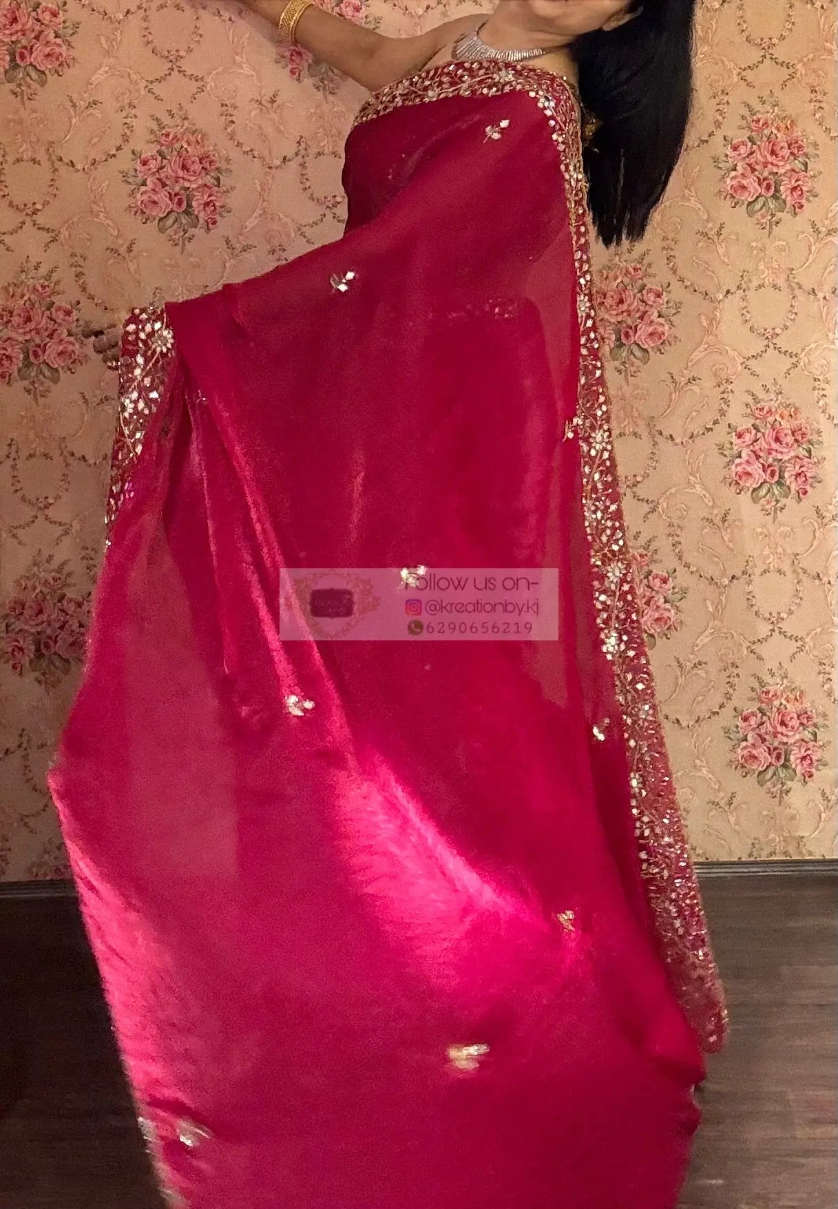 Fuchsia Pink Sheesh Mahal Saree kreationbykj