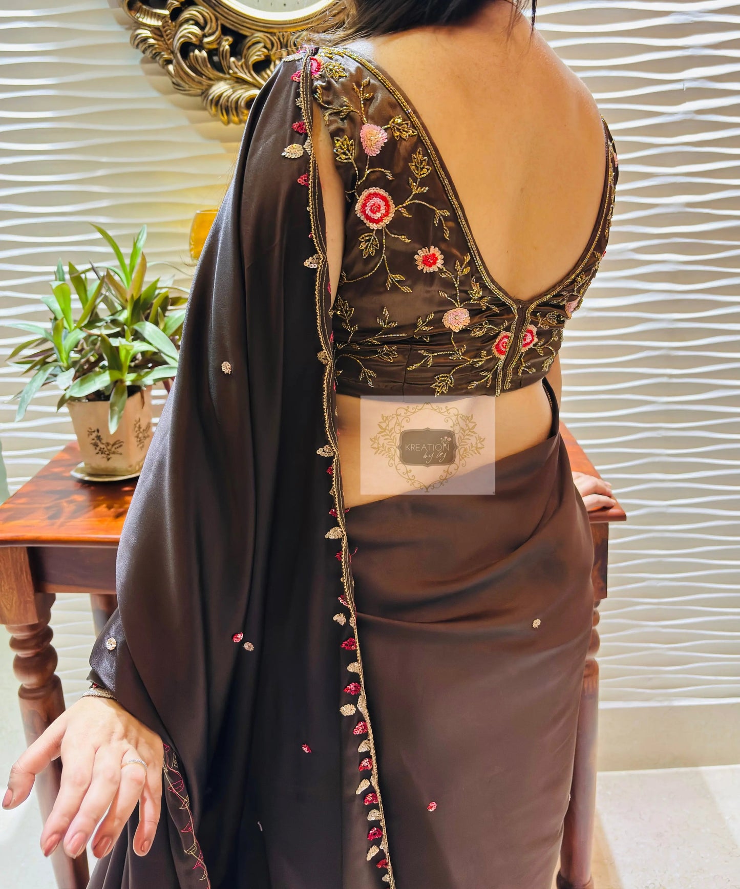Chocolate Brown Cocktail Saree - kreationbykj