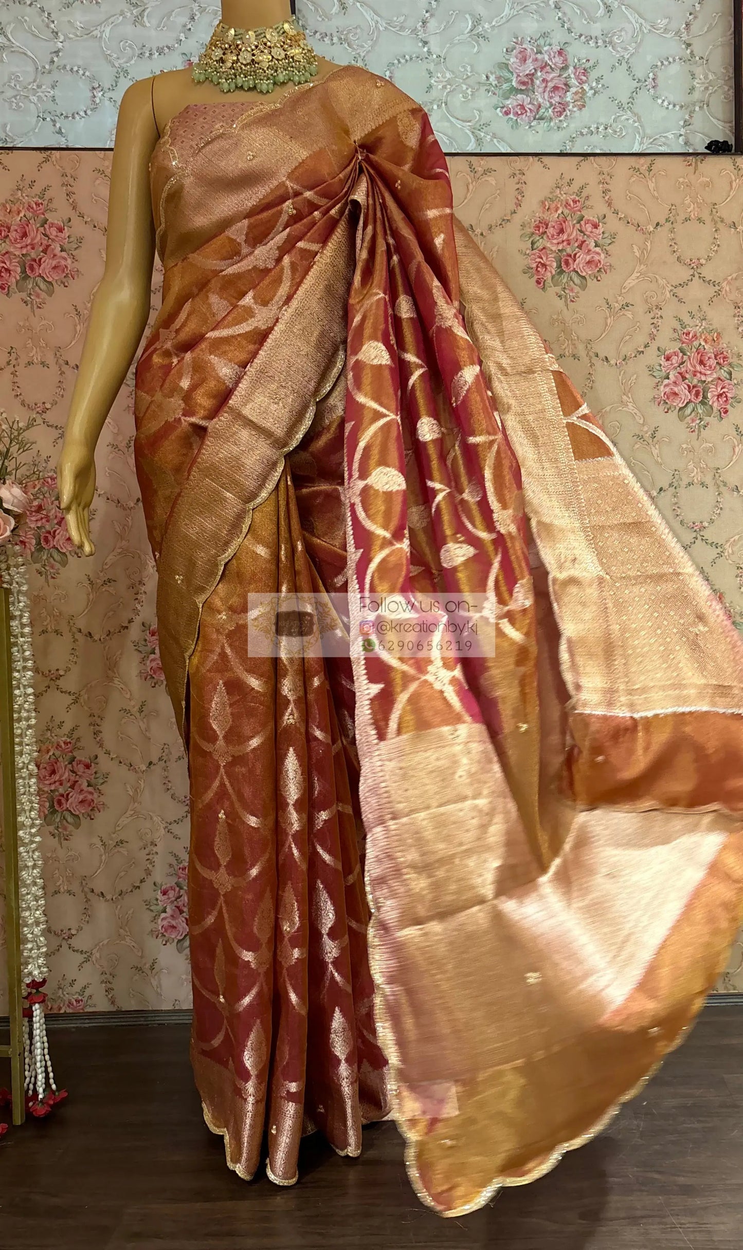 Pink Banarasi Tissue Piyali Saree For Wedding kreationbykj