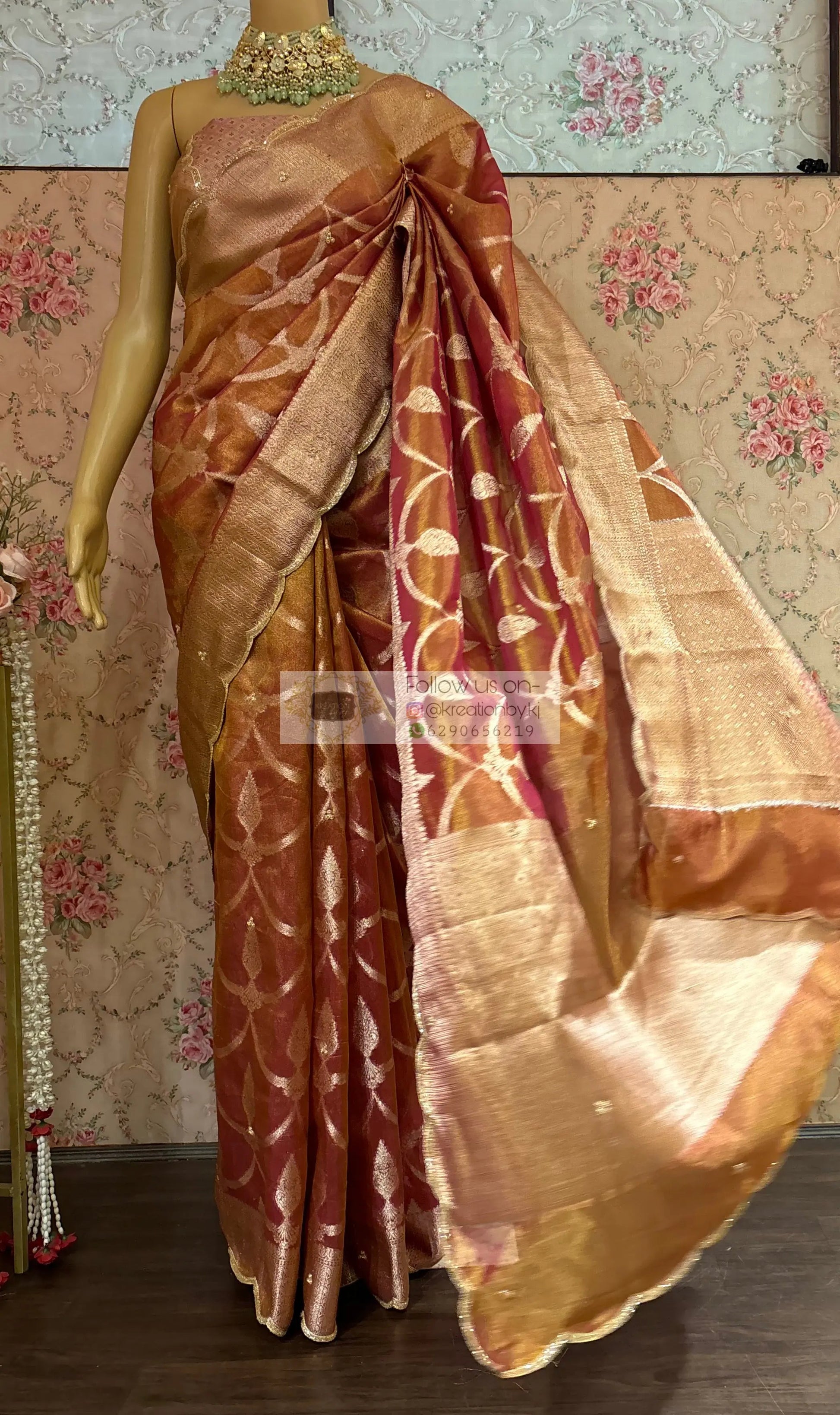 Pink Banarasi Tissue Piyali Saree For Wedding kreationbykj