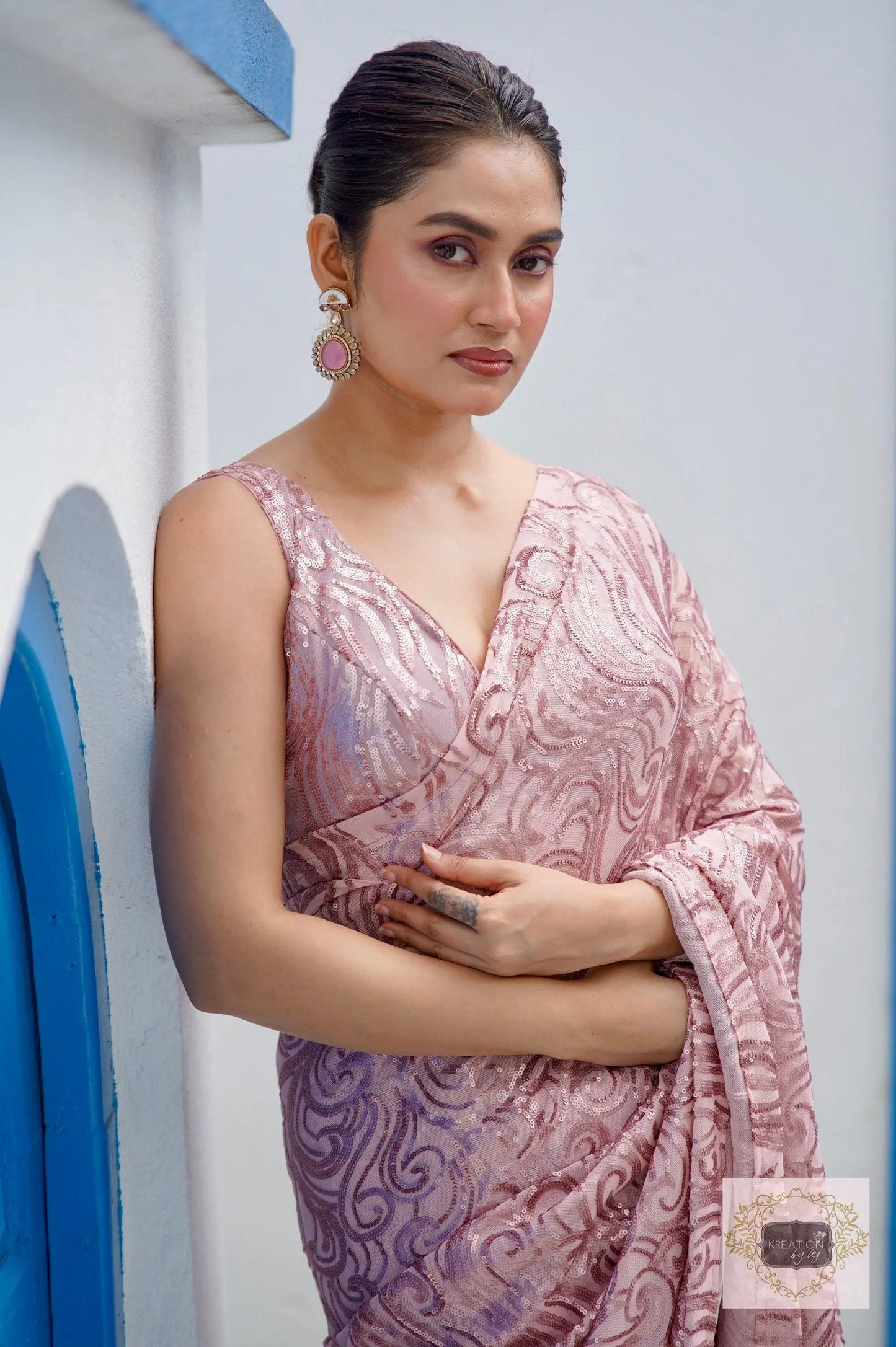 Rose Gold Tides by The Sea Sequin Saree kreationbykj