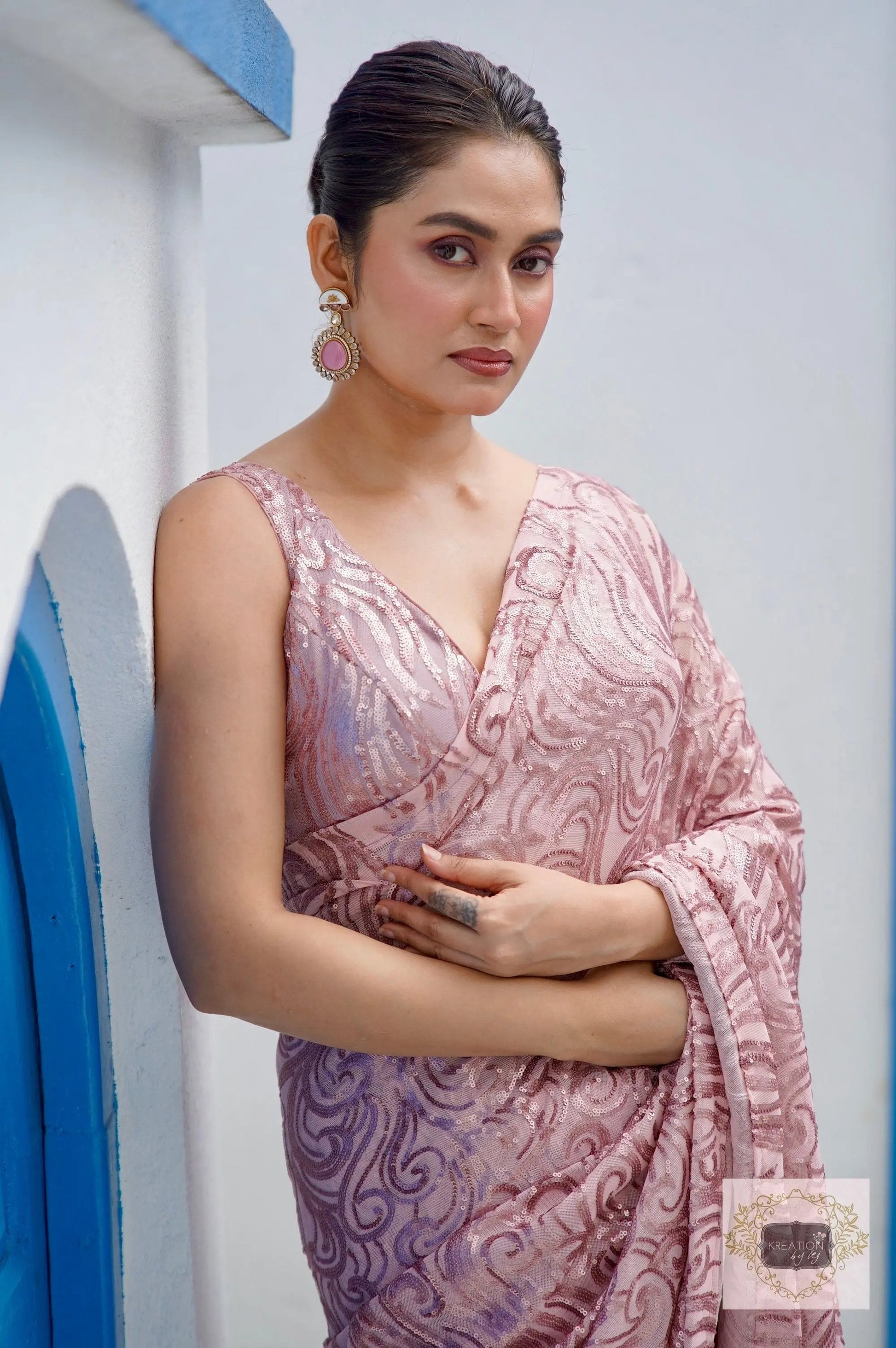 Rose Gold Tides by The Sea Sequin Saree kreationbykj