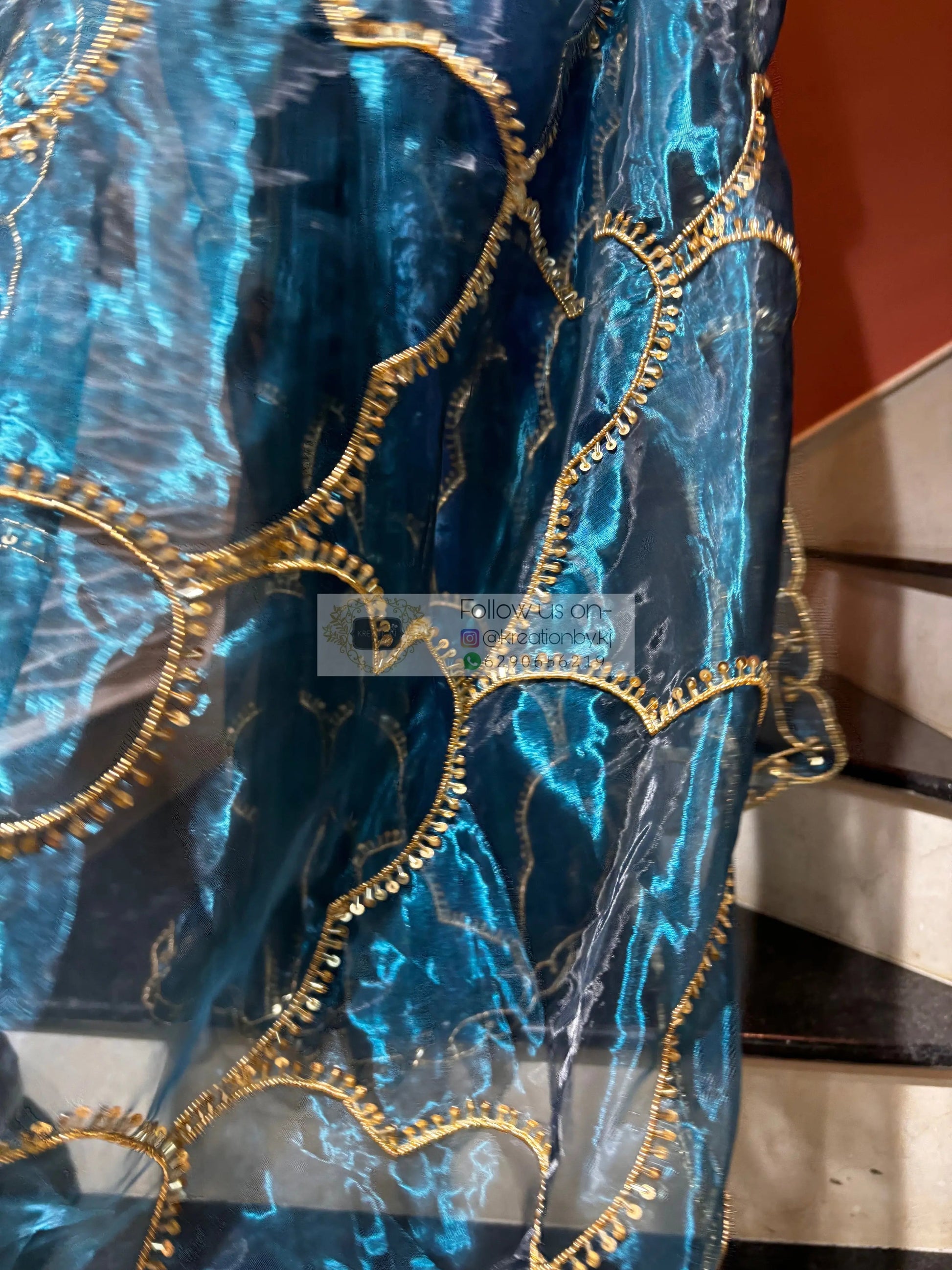 Cobalt Blue Chaudhvin ka Chand Saree for Wedding kreationbykj