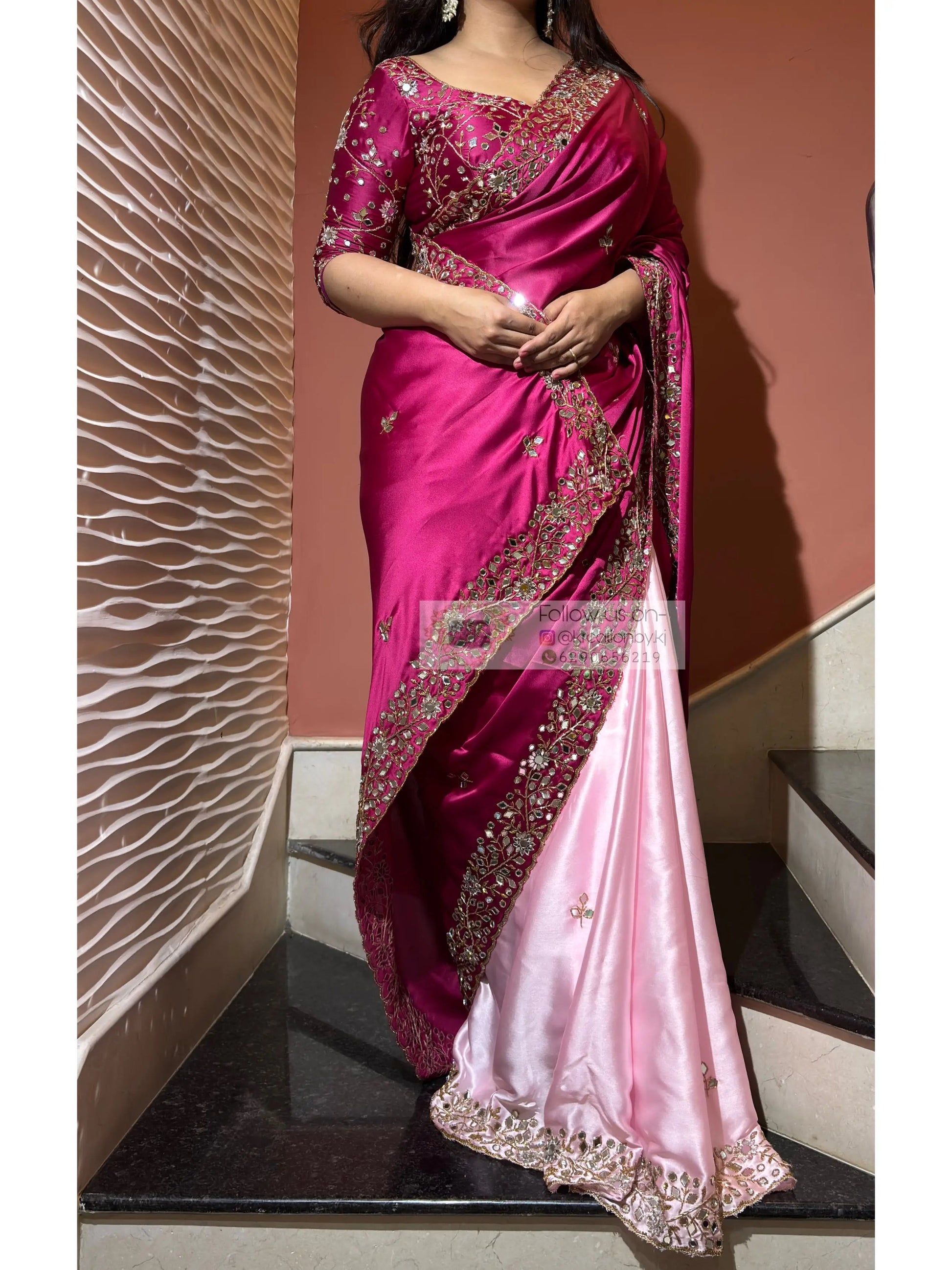 Pink Dreams Sheesh Mahal Saree kreationbykj