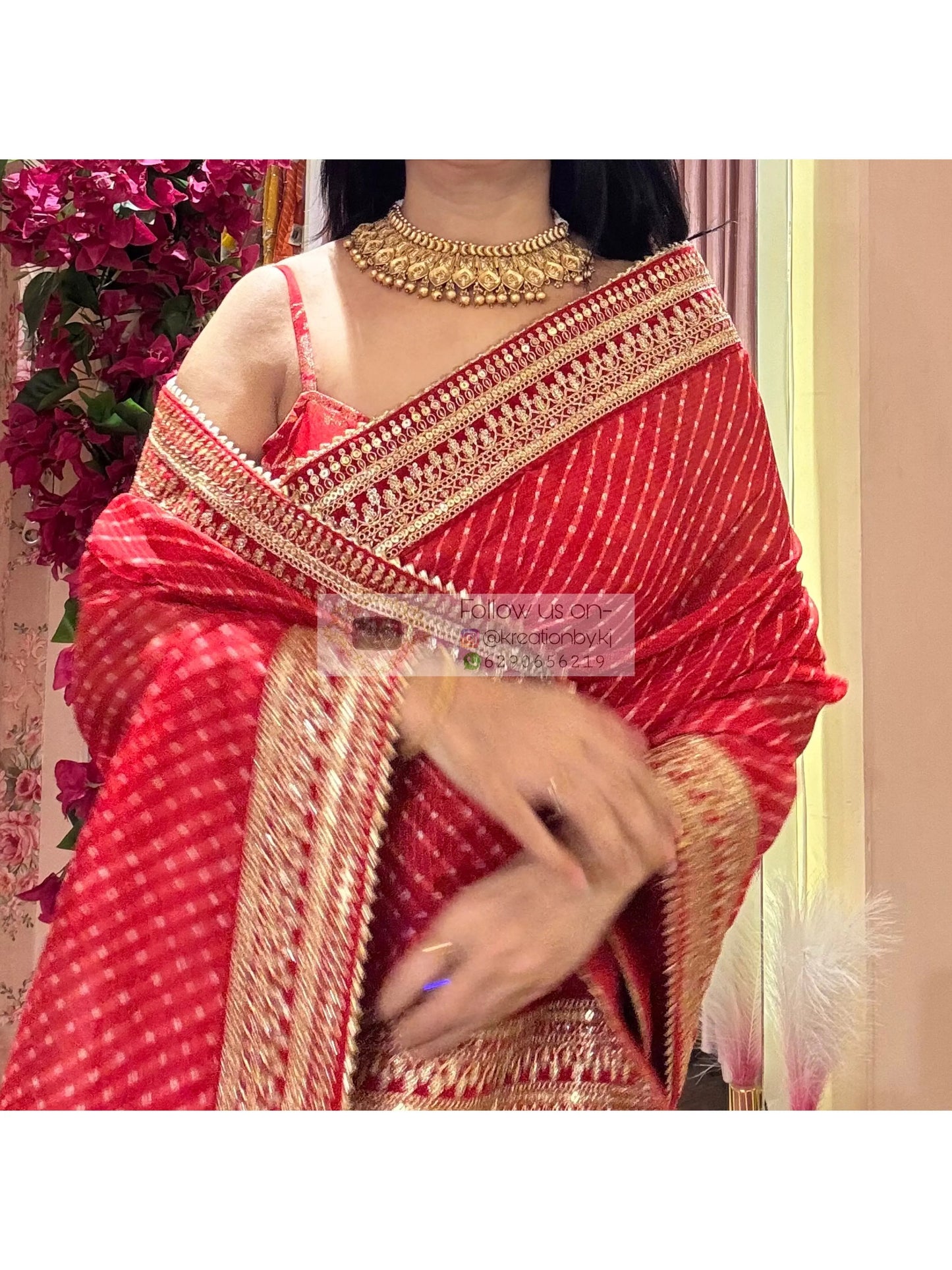 Red Kota Saree with Red Border for Wedding kreationbykj