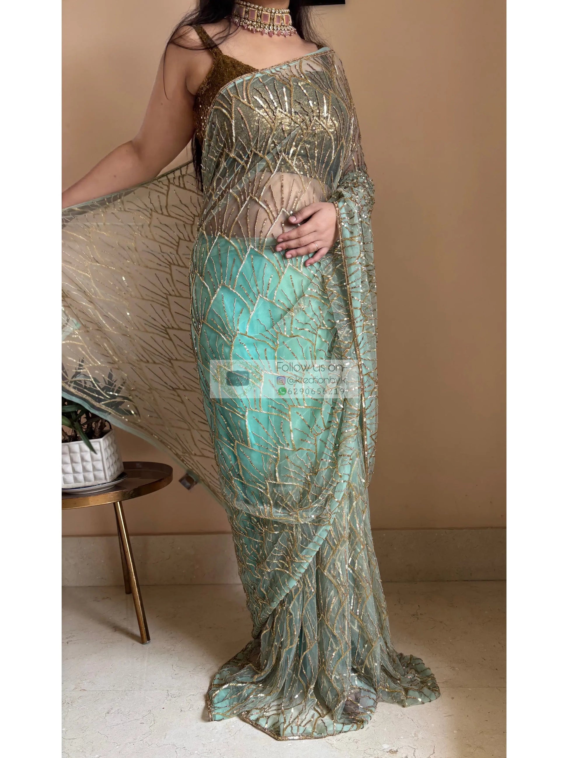 Mint Green A Sky full of Stars Saree kreationbykj