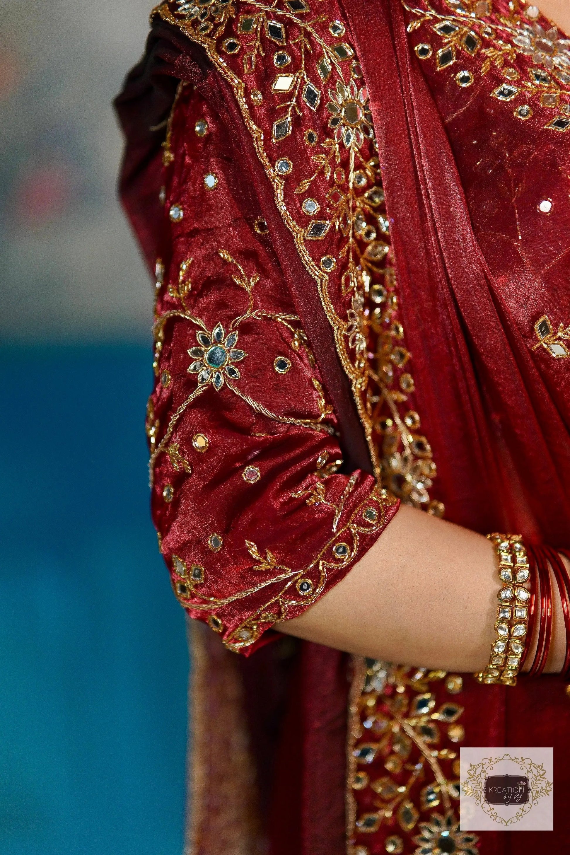 Maroon Sheesh Mahal Saree kreationbykj