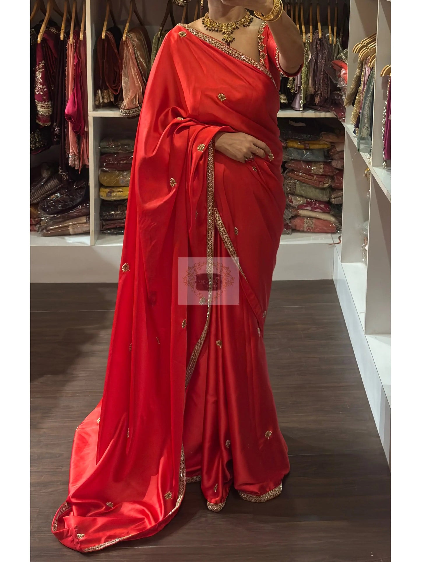 Crimson Red Kurmaie Saree - kreationbykj