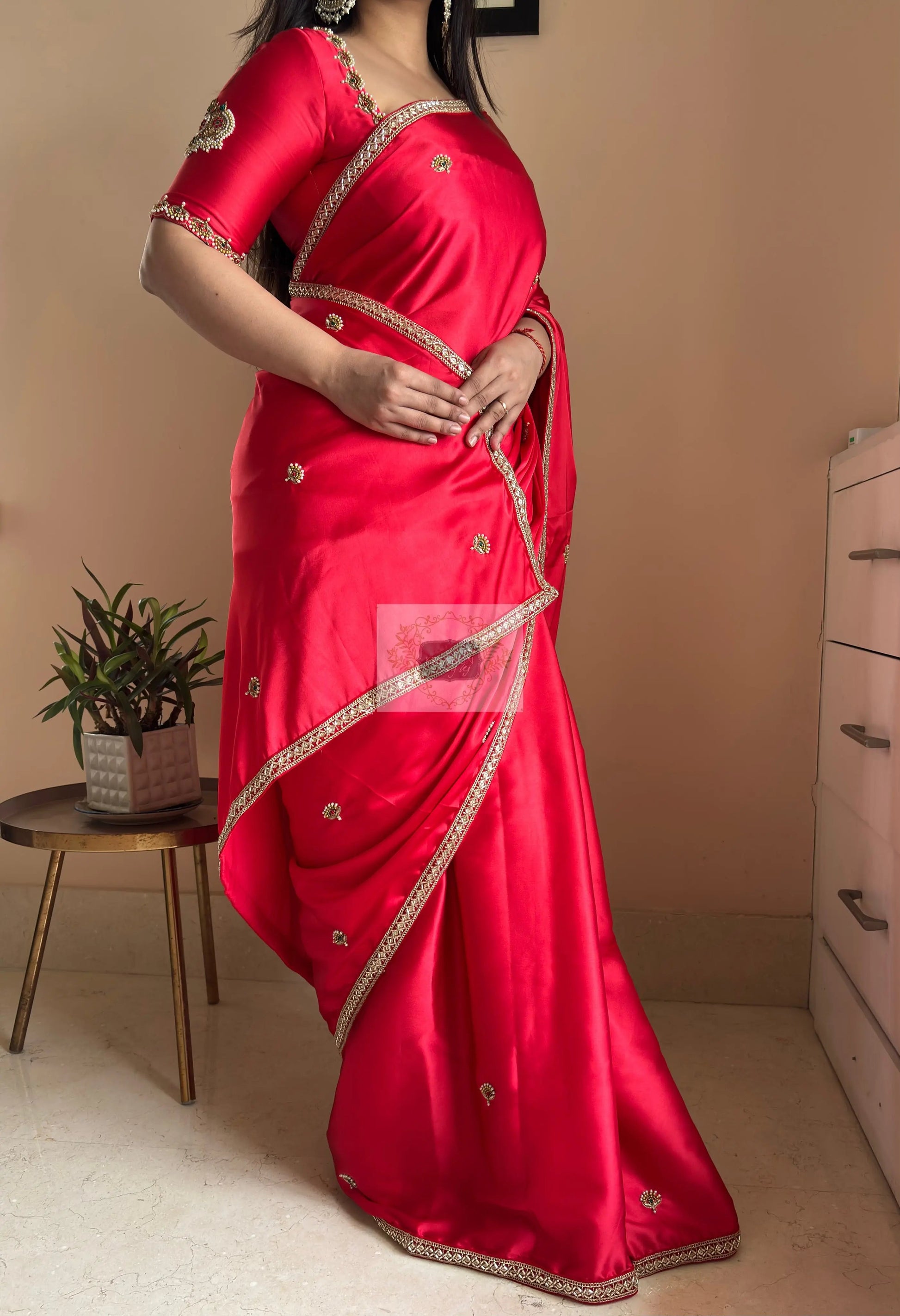 Crimson Red Kurmaie Saree - kreationbykj