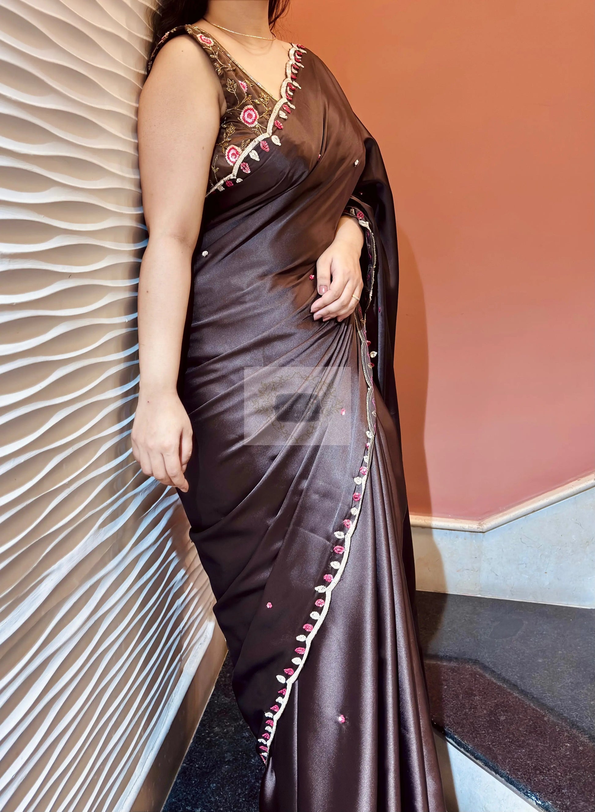 Chocolate Brown Cocktail Saree - kreationbykj