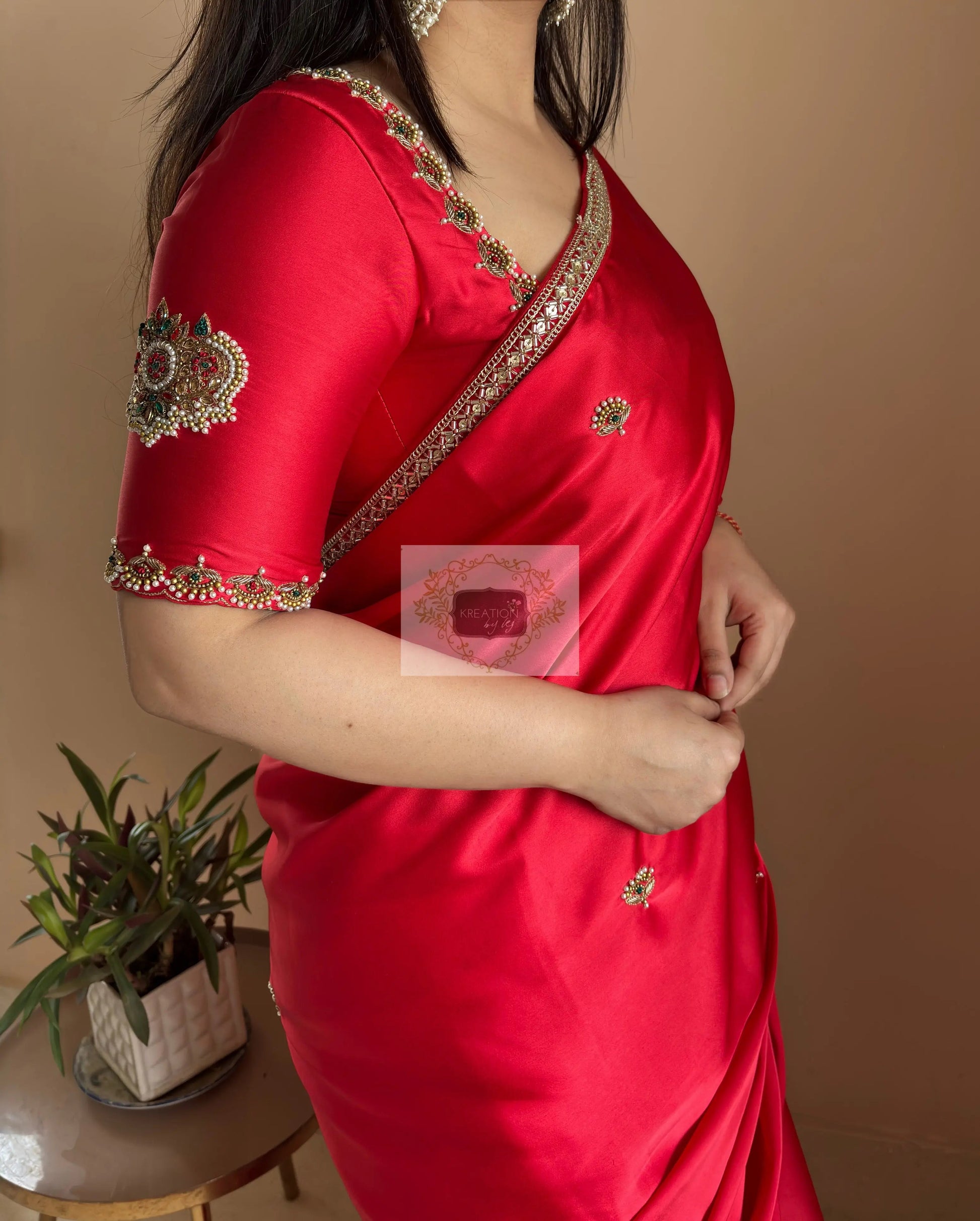 Crimson Red Kurmaie Saree - kreationbykj