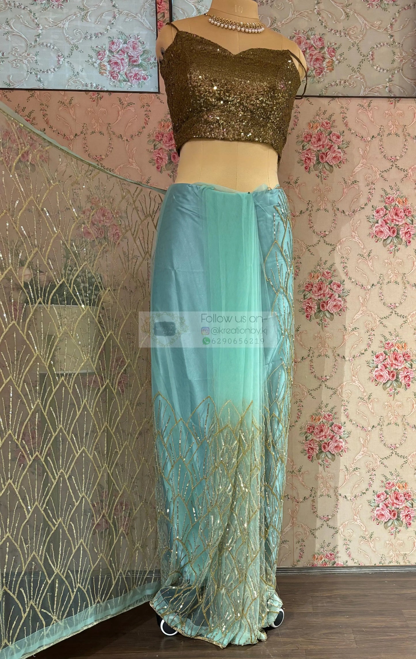 Mint Green A Sky full of Stars Saree kreationbykj
