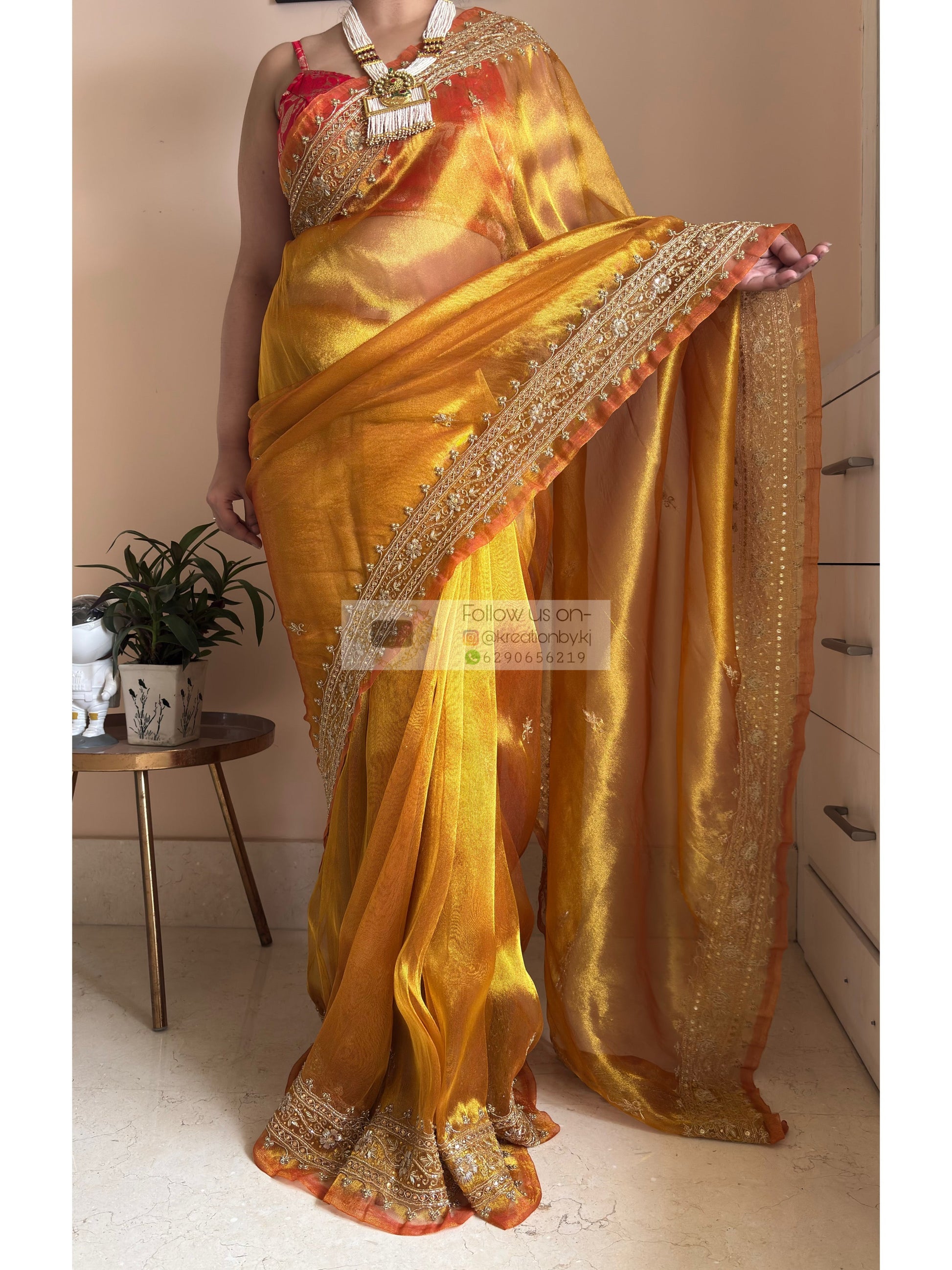 Fiery Gold Tissue Zarina Bridal  Saree Kreation by KJ
