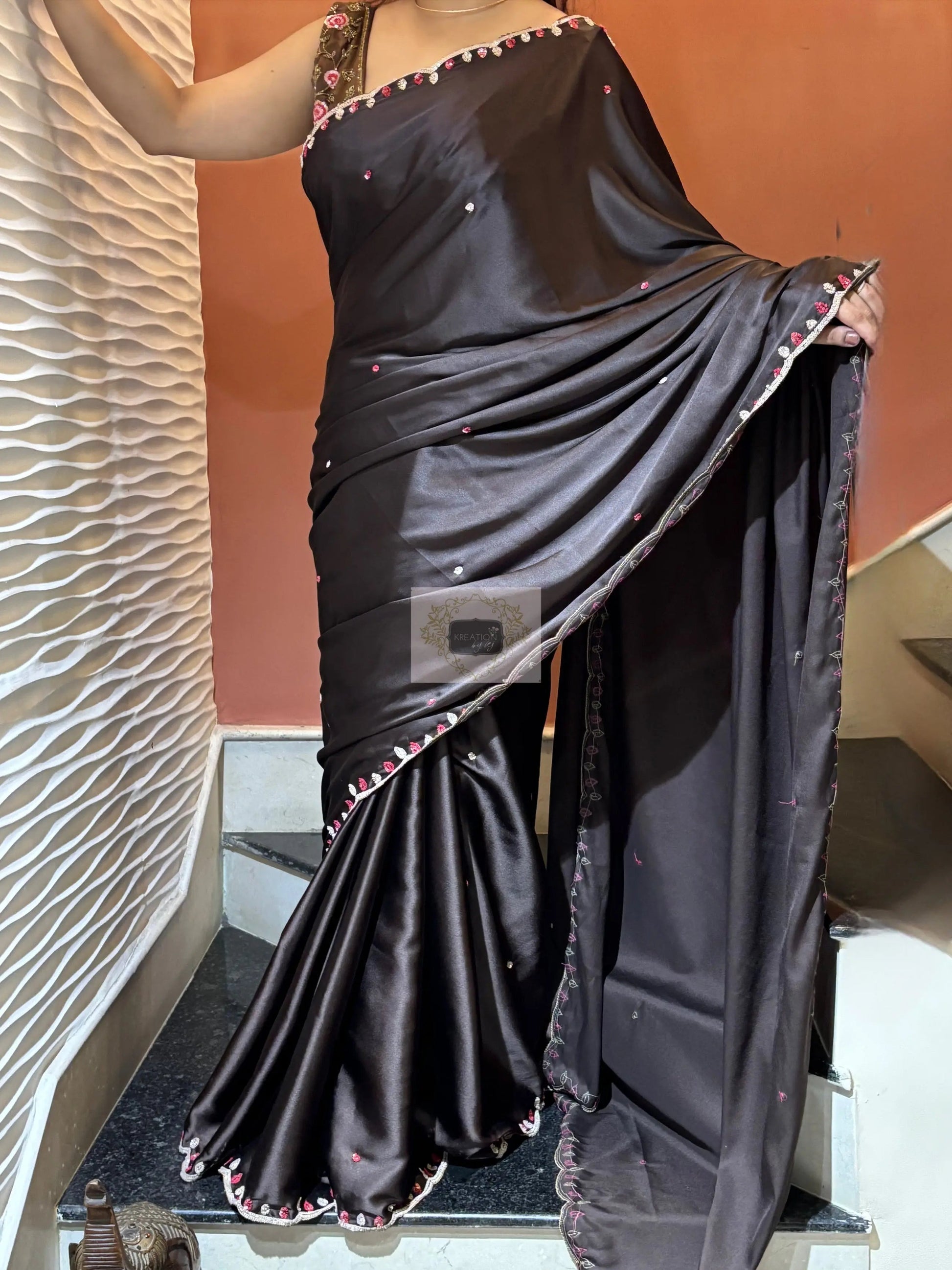 Chocolate Brown Cocktail Saree - kreationbykj
