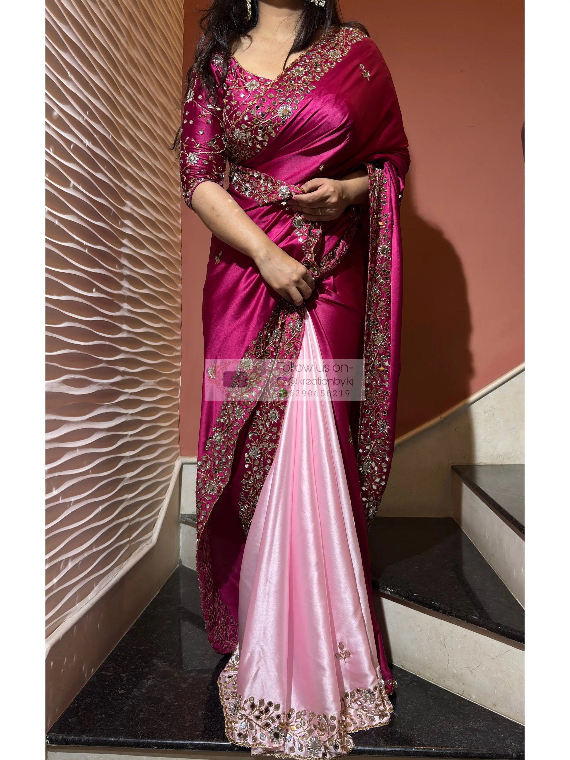 Pink Dreams Sheesh Mahal Saree kreationbykj