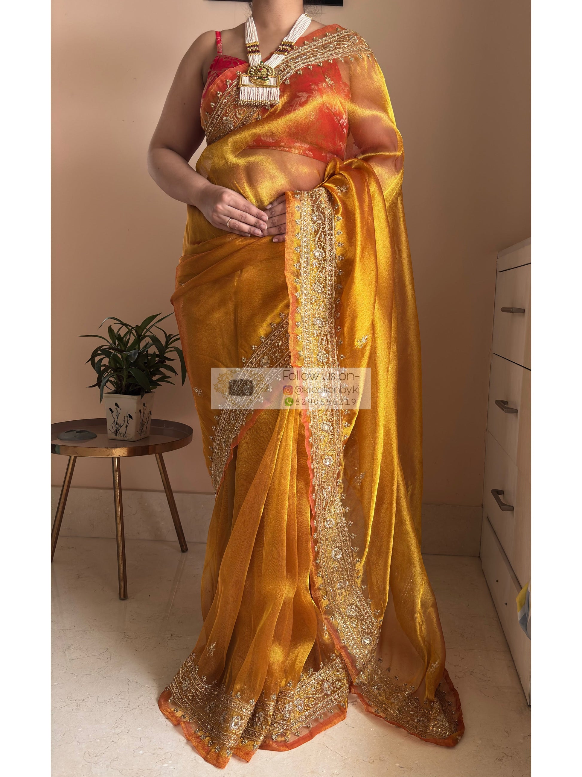 Fiery Gold Tissue Zarina Bridal  Saree Kreation by KJ