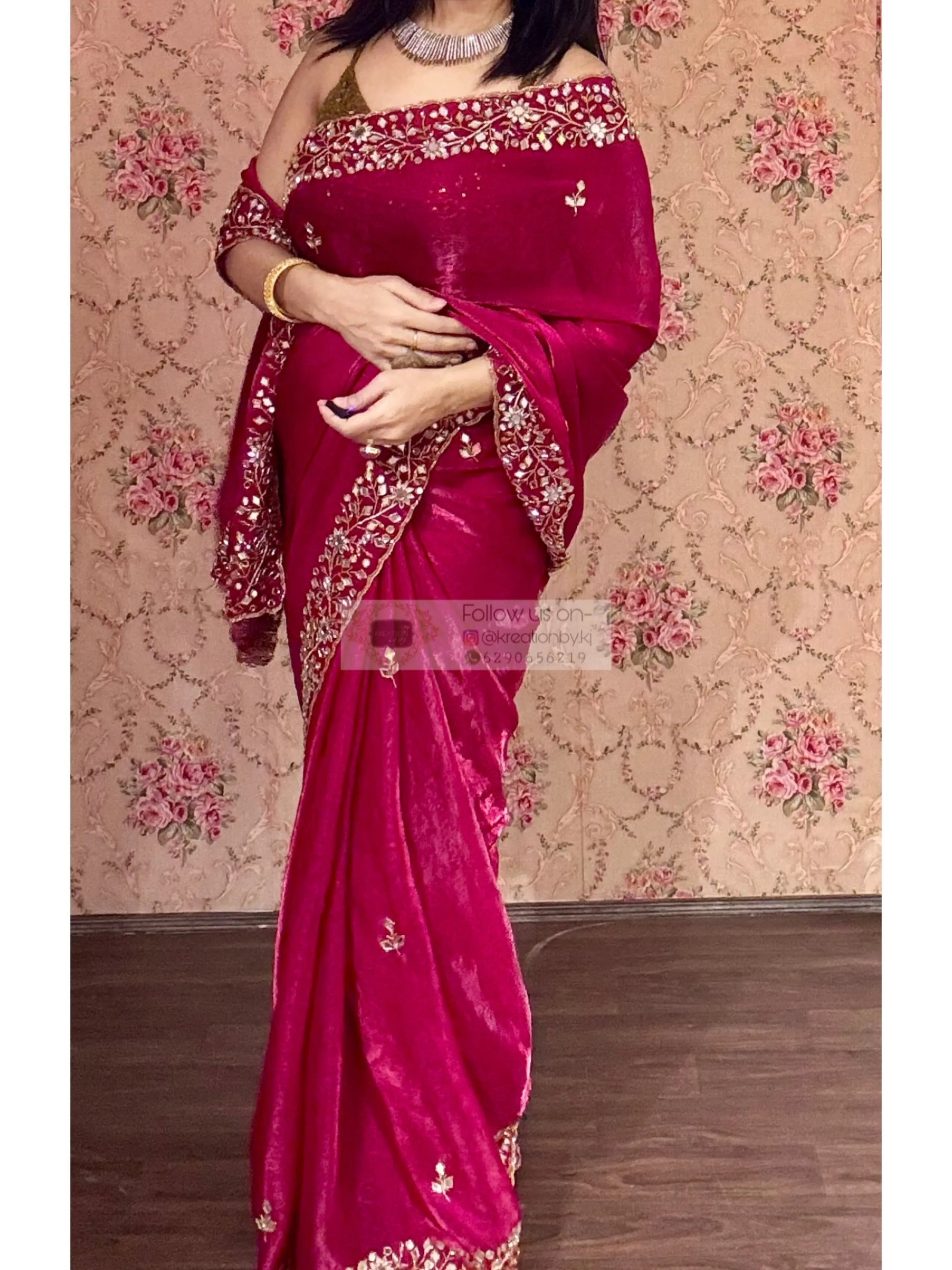 Fuchsia Pink Sheesh Mahal Saree kreationbykj