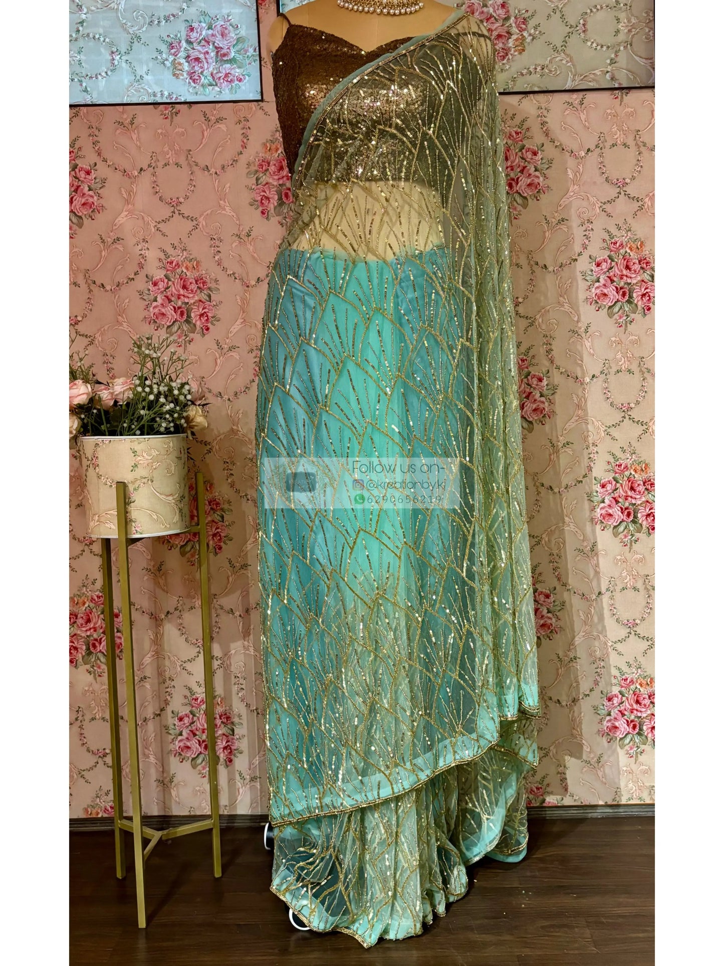Mint Green A Sky full of Stars Saree kreationbykj