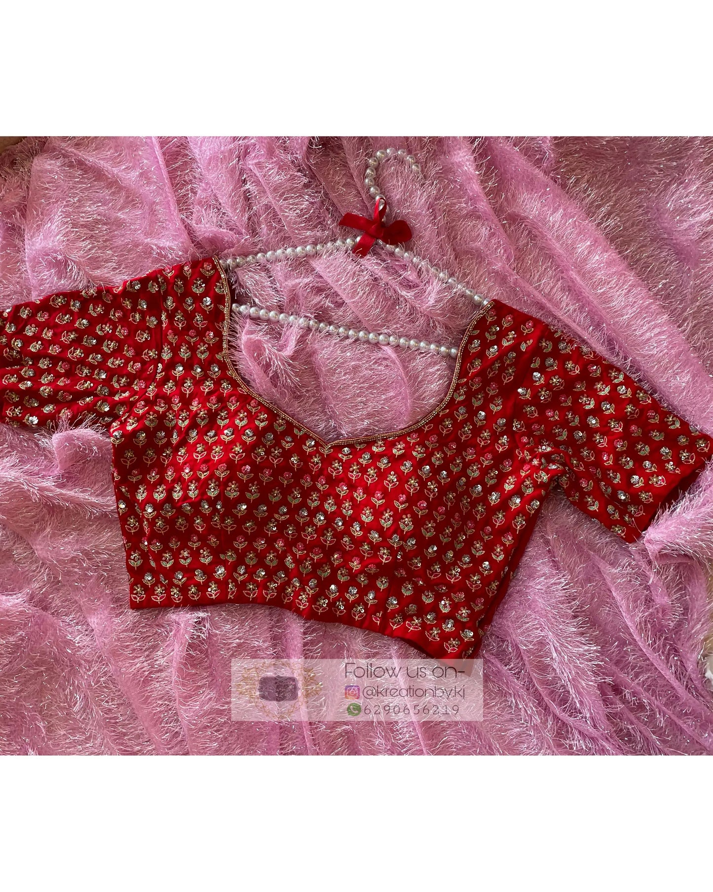 Red Handembroidered Floral Bridal Blouse Piece kreationbykj