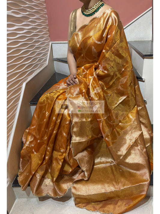 Mustard Yellow Banarasi Tissue Saree kreationbykj