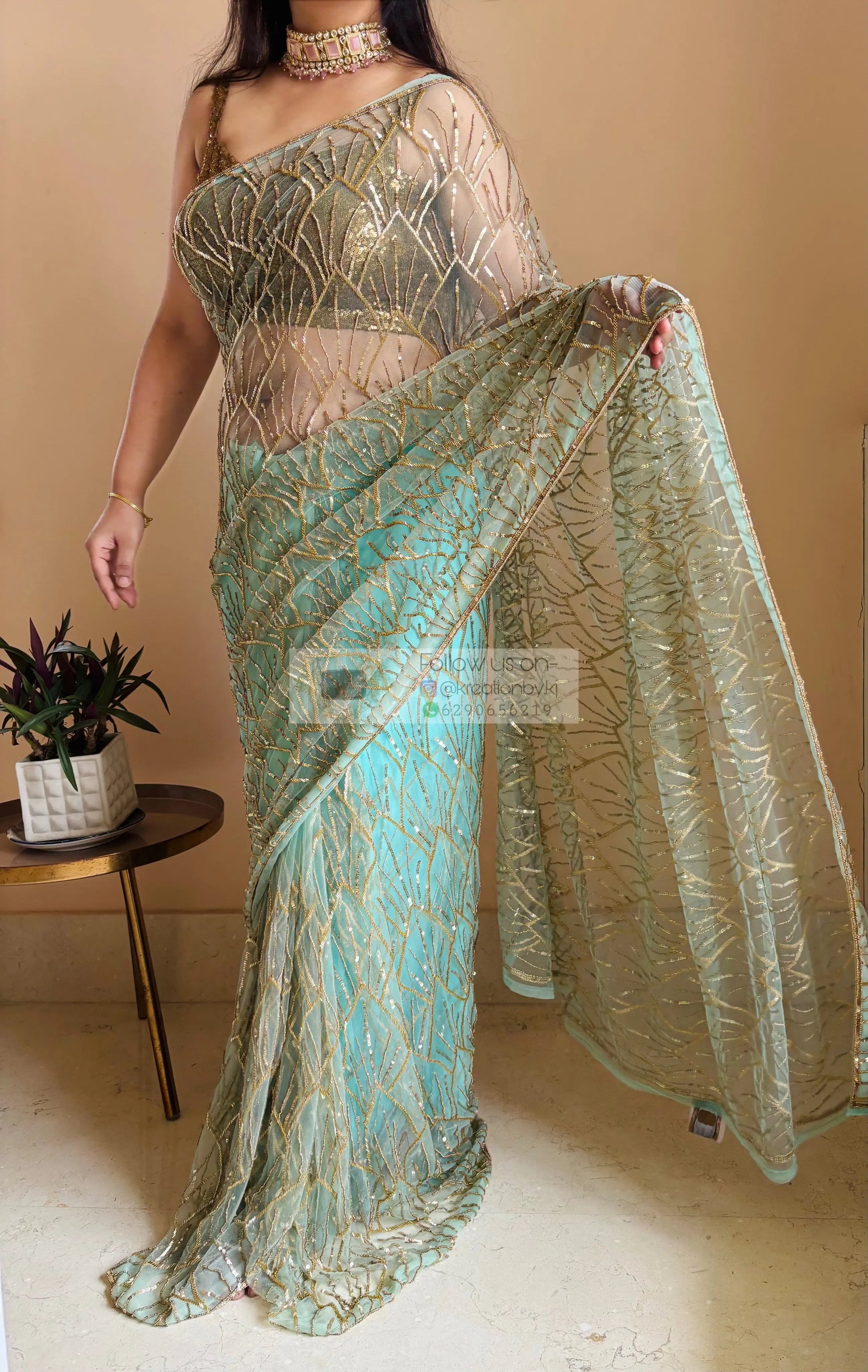 Mint Green A Sky full of Stars Saree kreationbykj