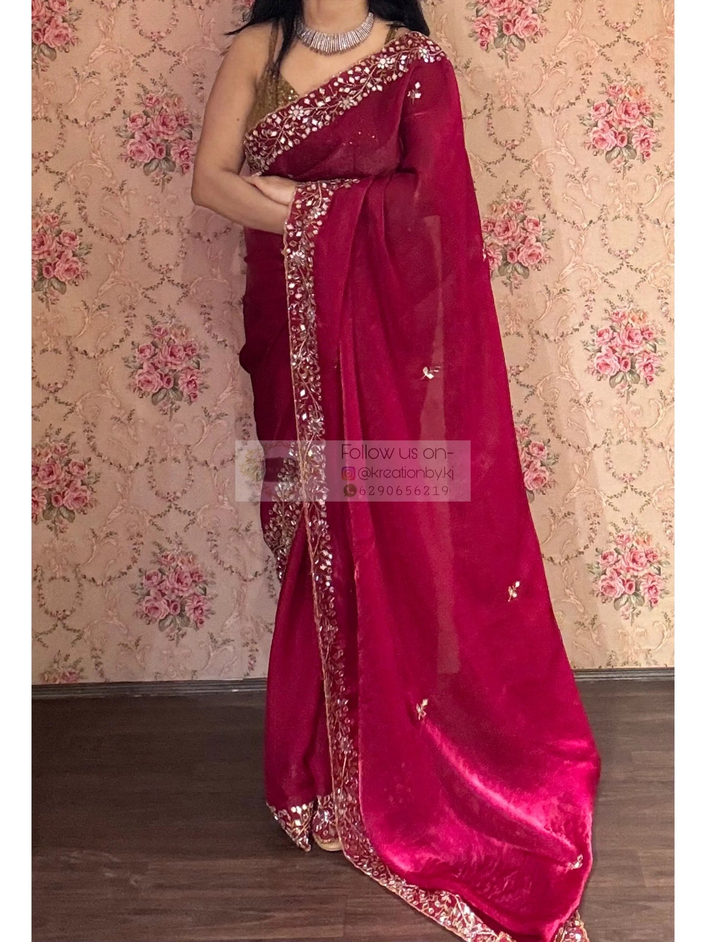 Fuchsia Pink Sheesh Mahal Saree kreationbykj