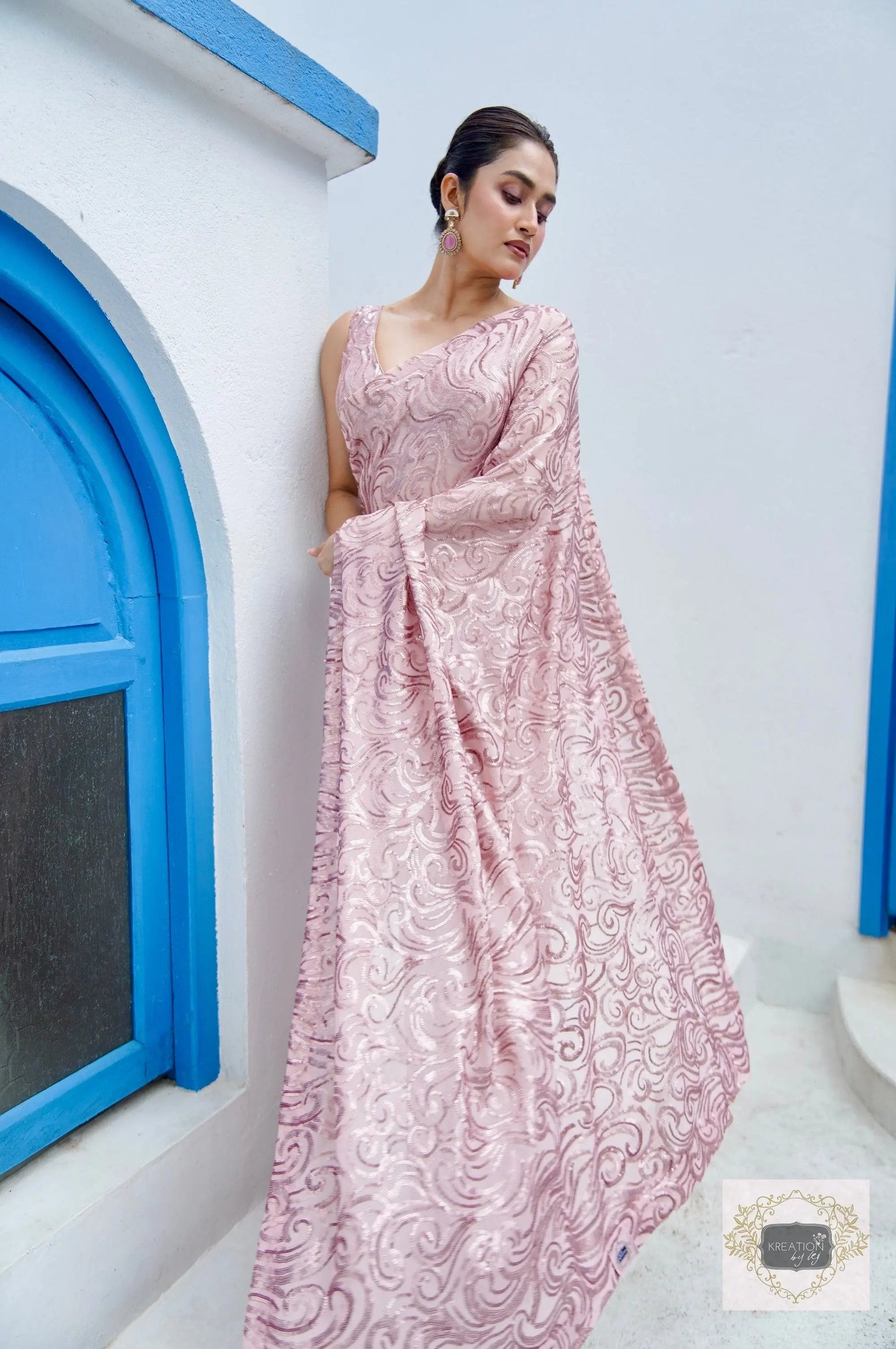 Rose Gold Tides by The Sea Sequin Saree kreationbykj