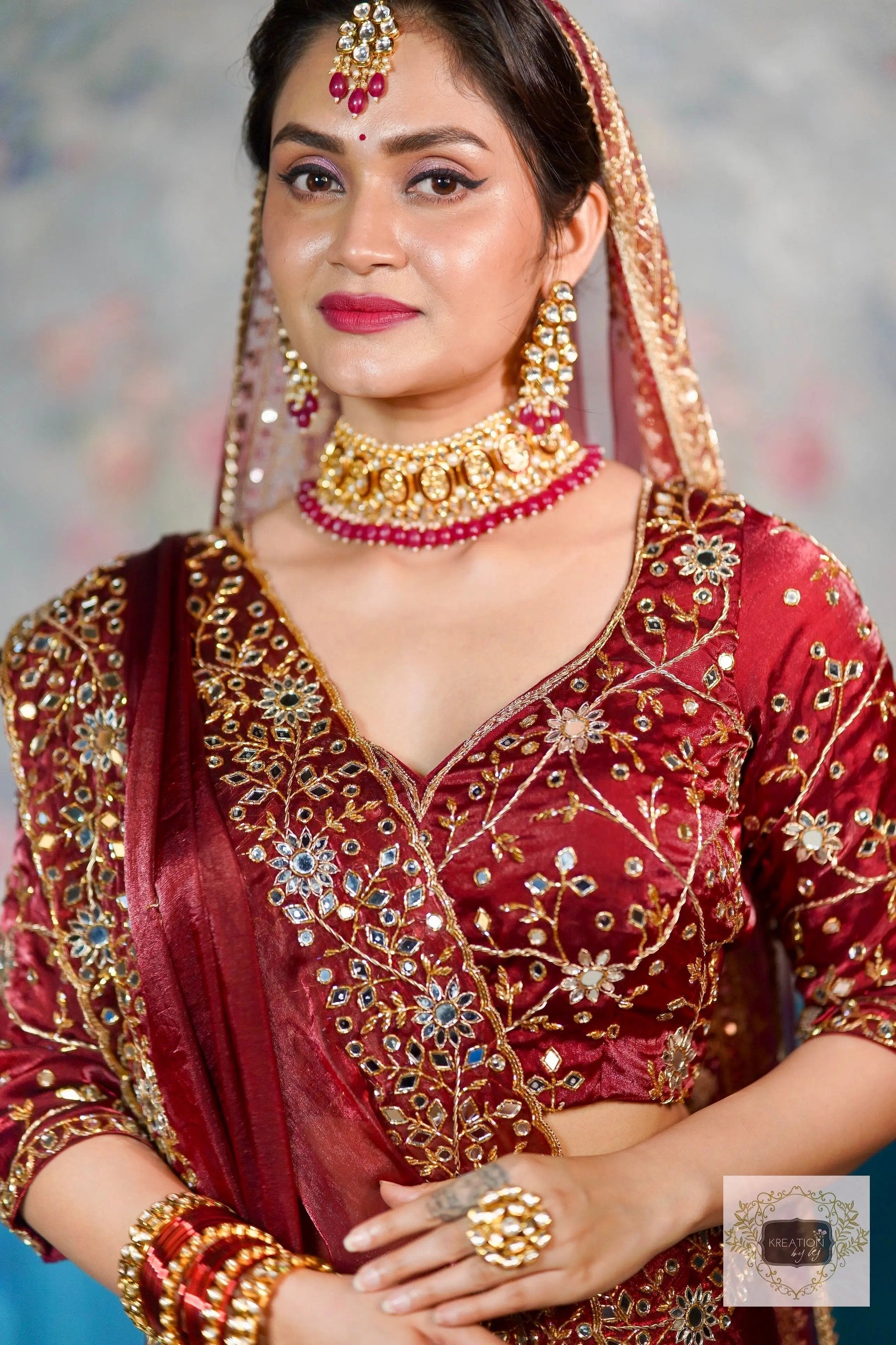 Maroon Sheesh Mahal Saree kreationbykj