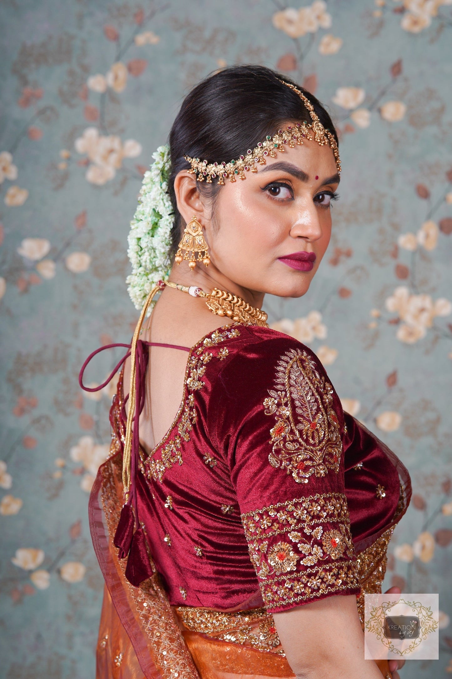 Burgundy Velvet Bridal Blouse Piece with Zardosi Work