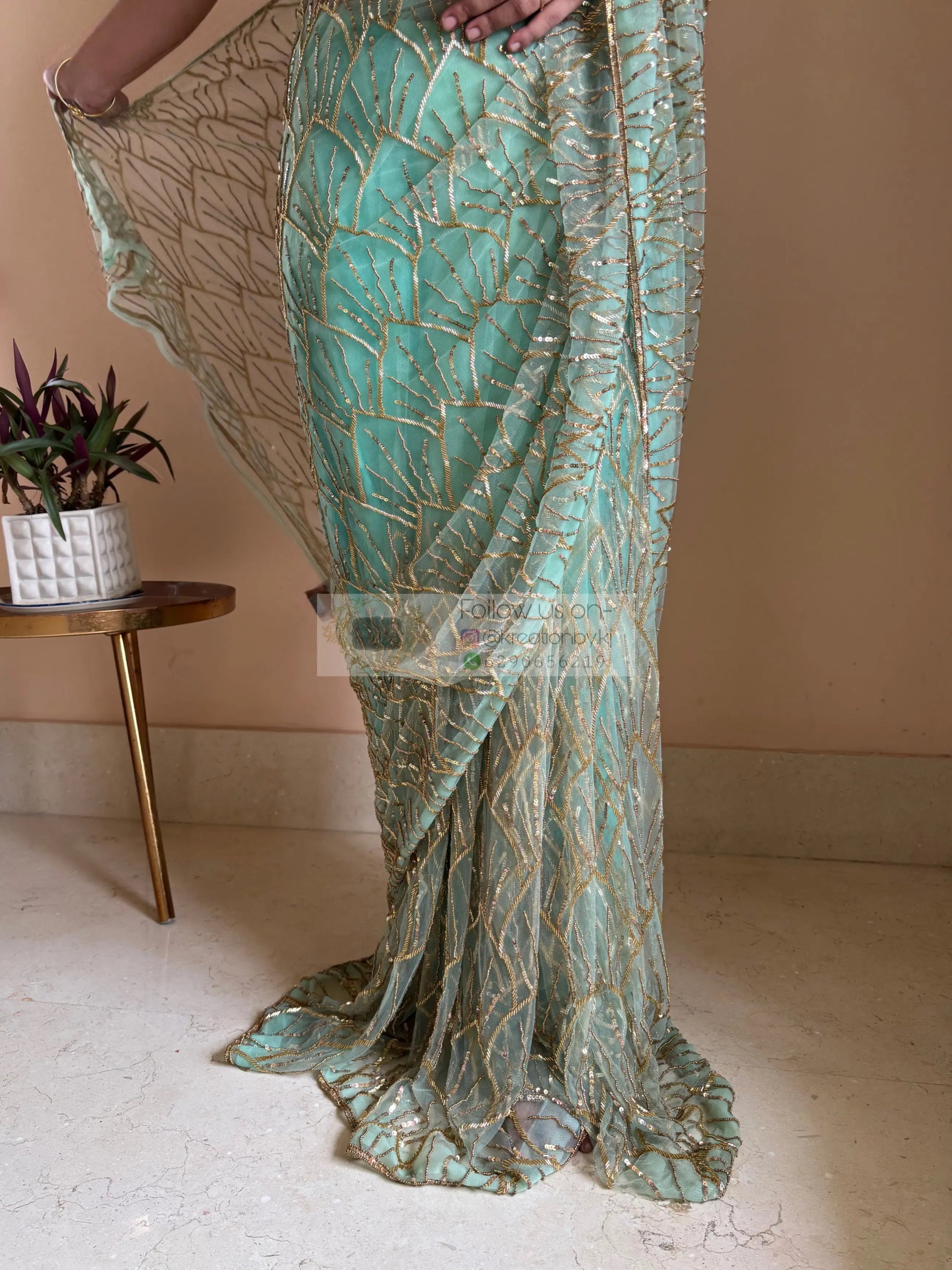 Mint Green A Sky full of Stars Saree kreationbykj
