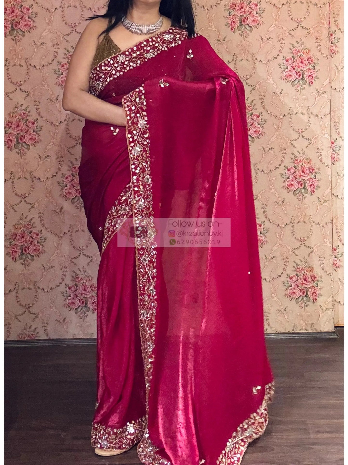 Fuchsia Pink Sheesh Mahal Saree kreationbykj