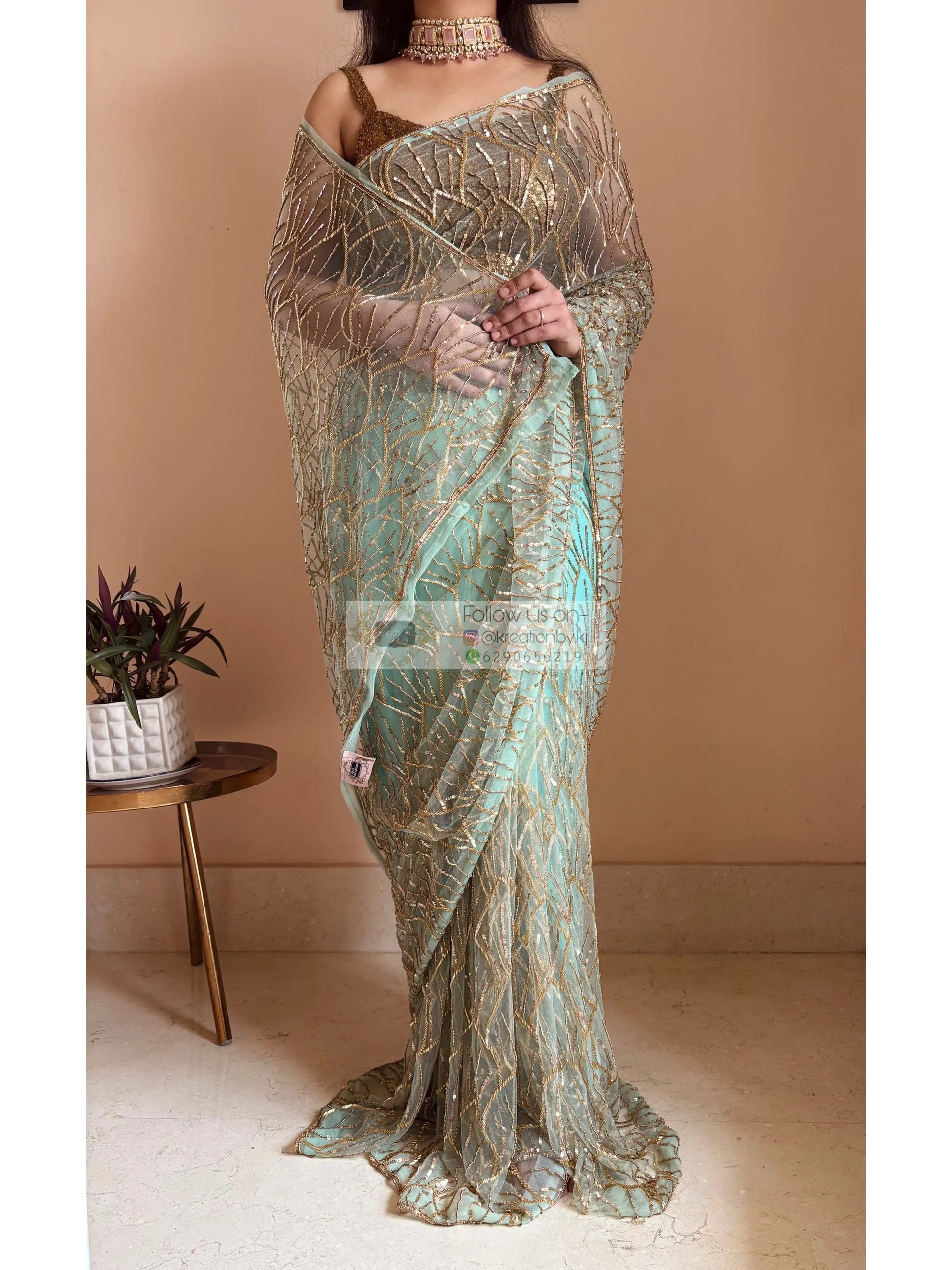 Mint Green A Sky full of Stars Saree kreationbykj