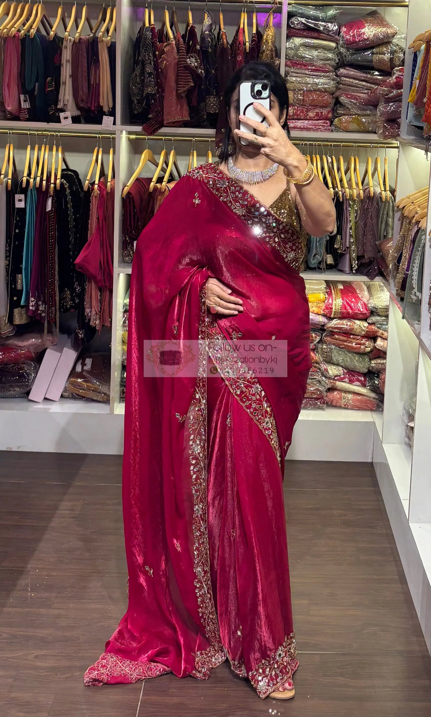 Fuchsia Pink Sheesh Mahal Saree kreationbykj