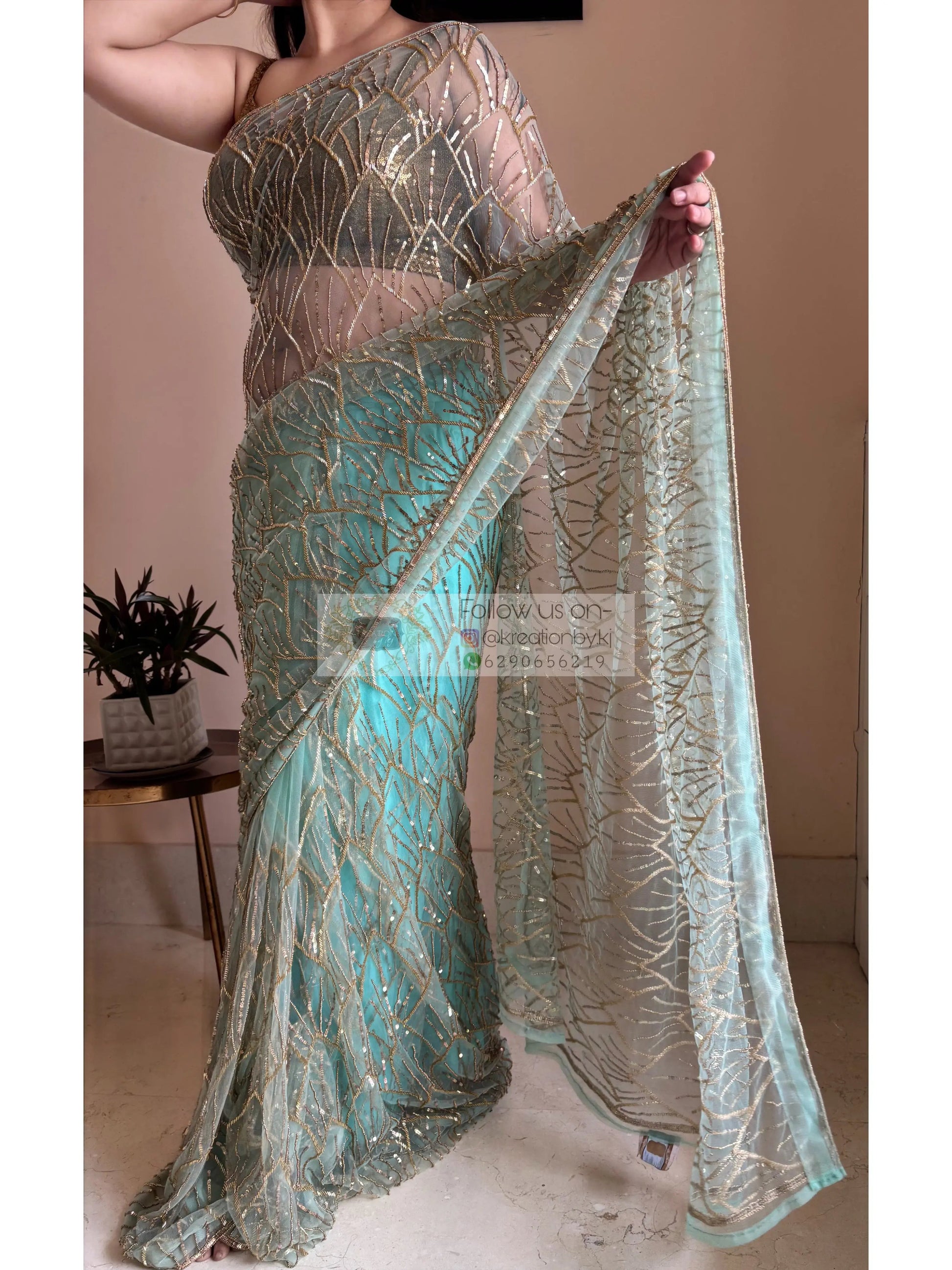 Mint Green A Sky full of Stars Saree kreationbykj