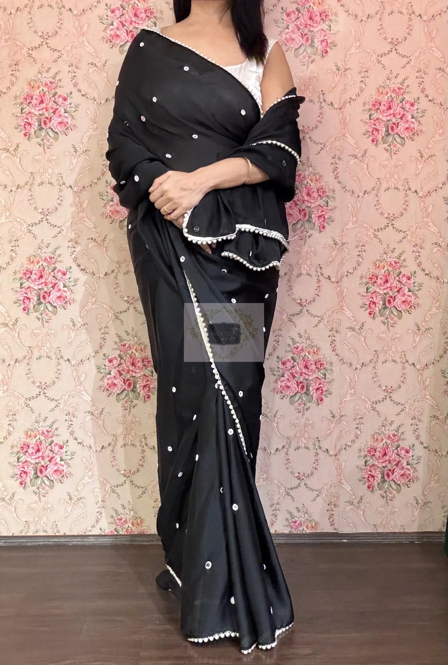 Chandani Raat Black Georgette Saree - kreationbykj