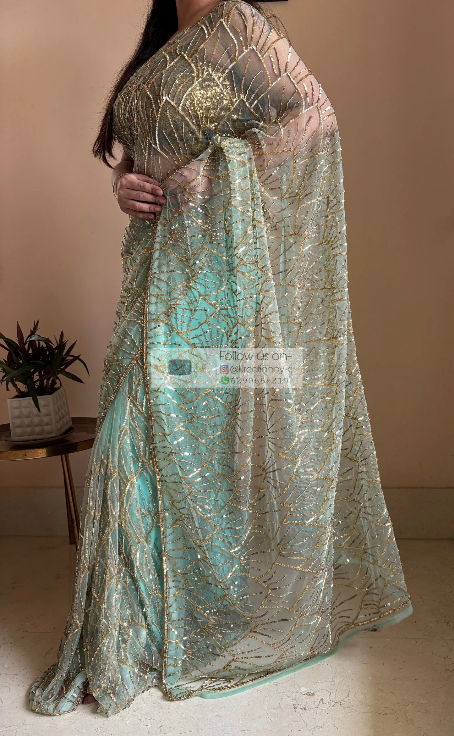 Mint Green A Sky full of Stars Saree kreationbykj