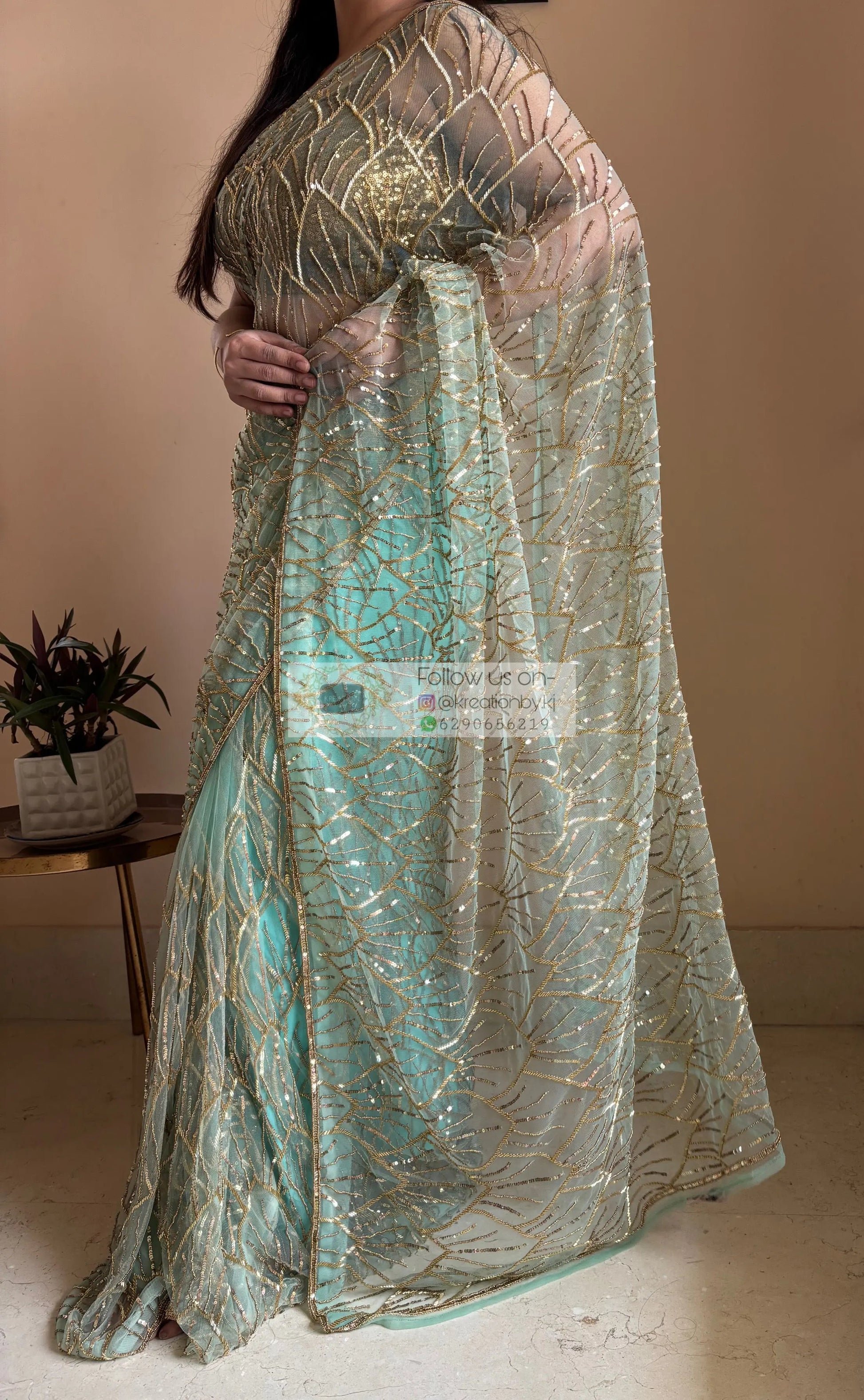 Mint Green A Sky full of Stars Saree kreationbykj