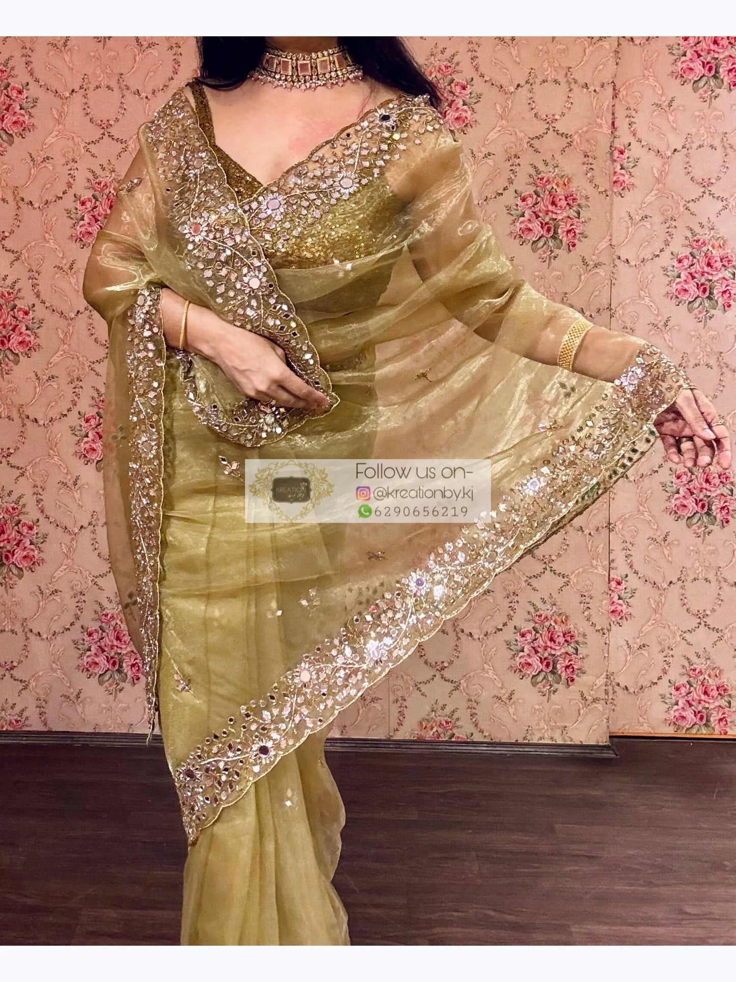 Pista Green Sheesh Mahal Mirror Work Saree kreationbykj
