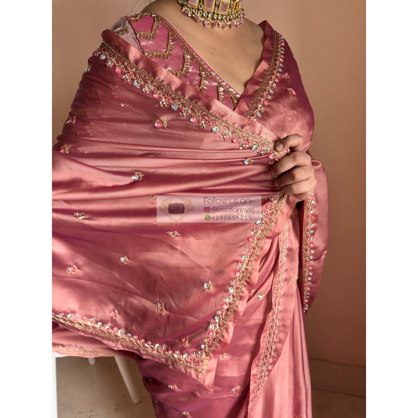 Summer Mauve Pink Handembroidered Saree Kreation by KJ