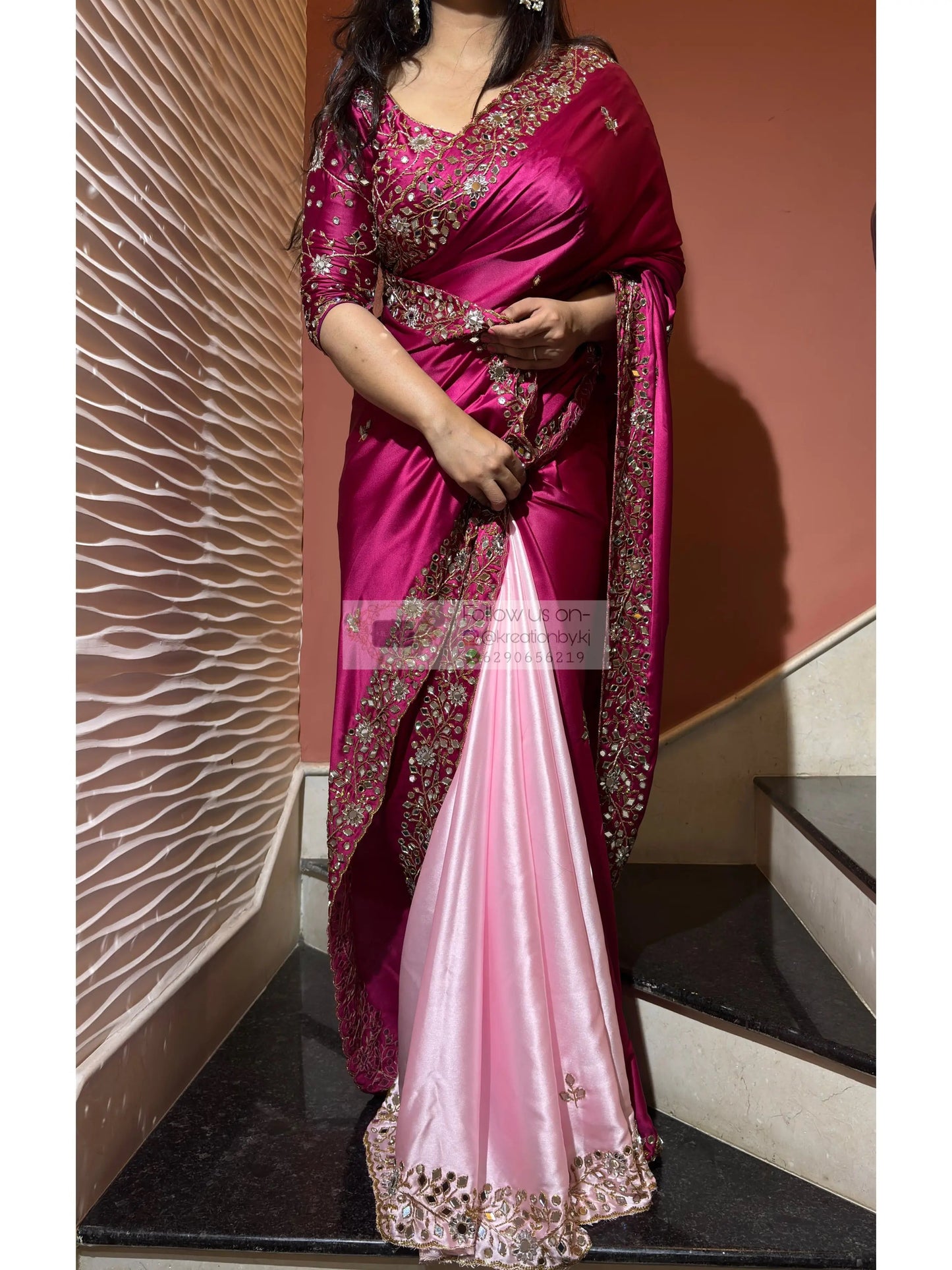 Pink Dreams Sheesh Mahal Saree kreationbykj