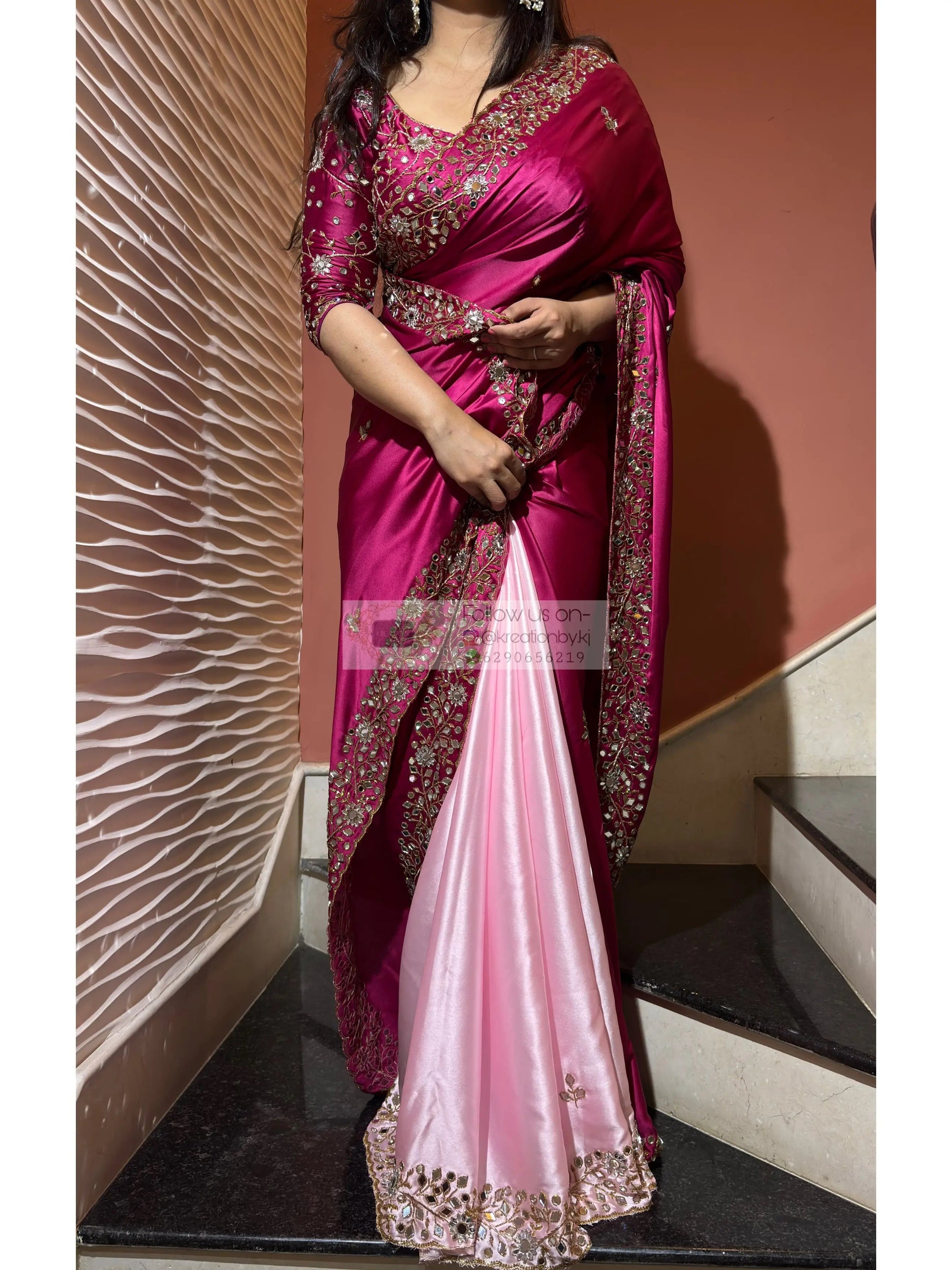 Pink Dreams Sheesh Mahal Saree kreationbykj