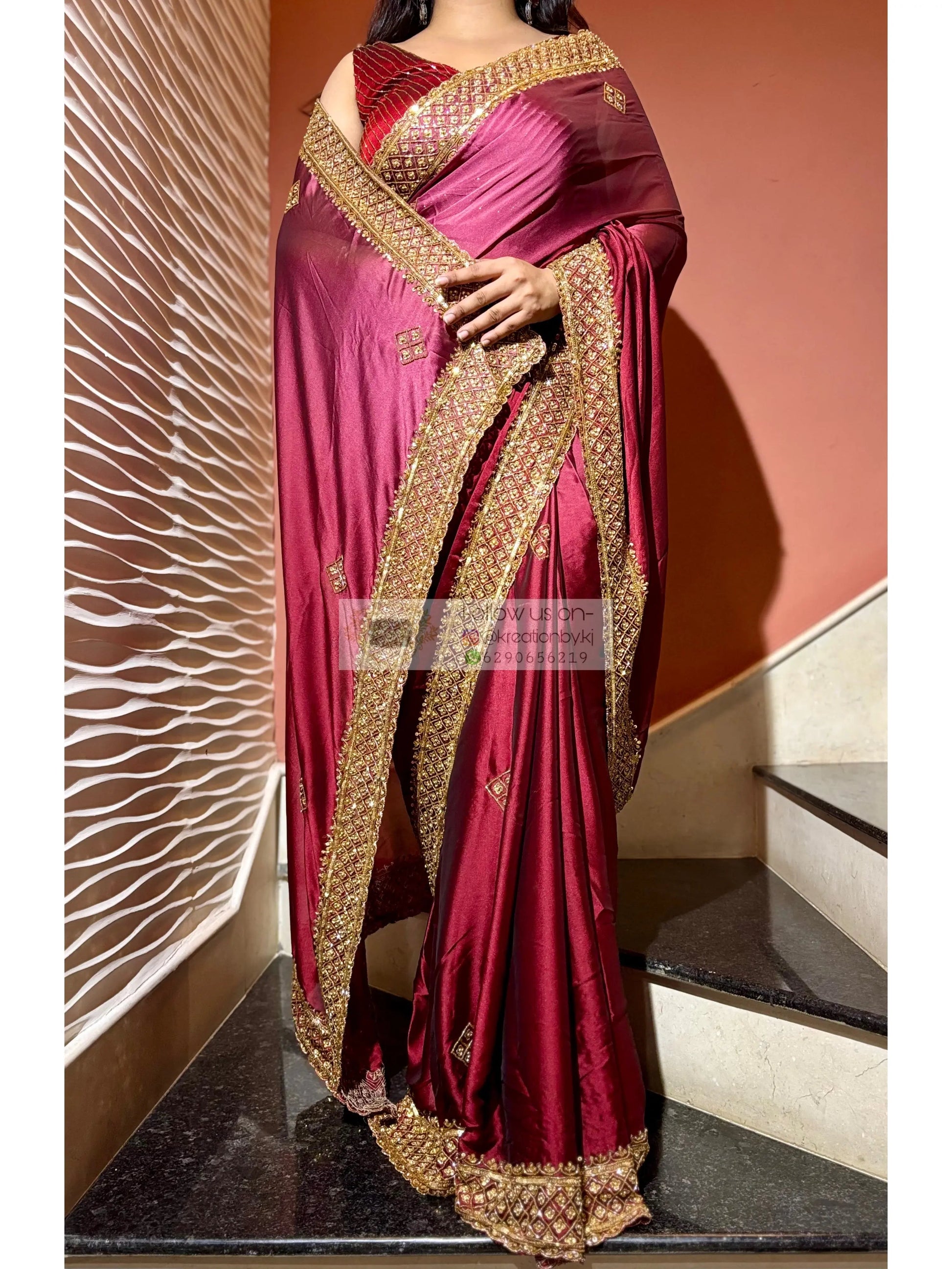 Merlot Ombre Georgette Zeenat Saree kreationbykj