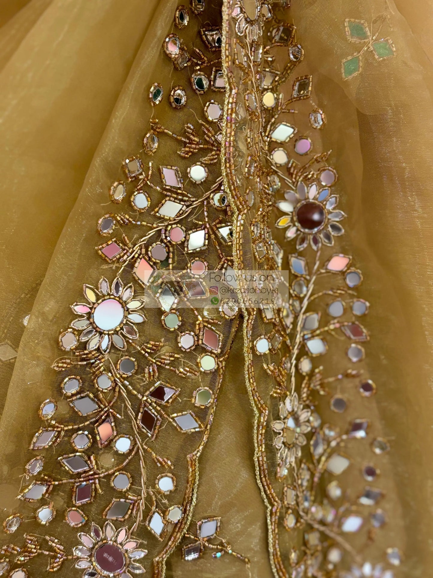 Pista Green Sheesh Mahal Mirror Work Saree kreationbykj