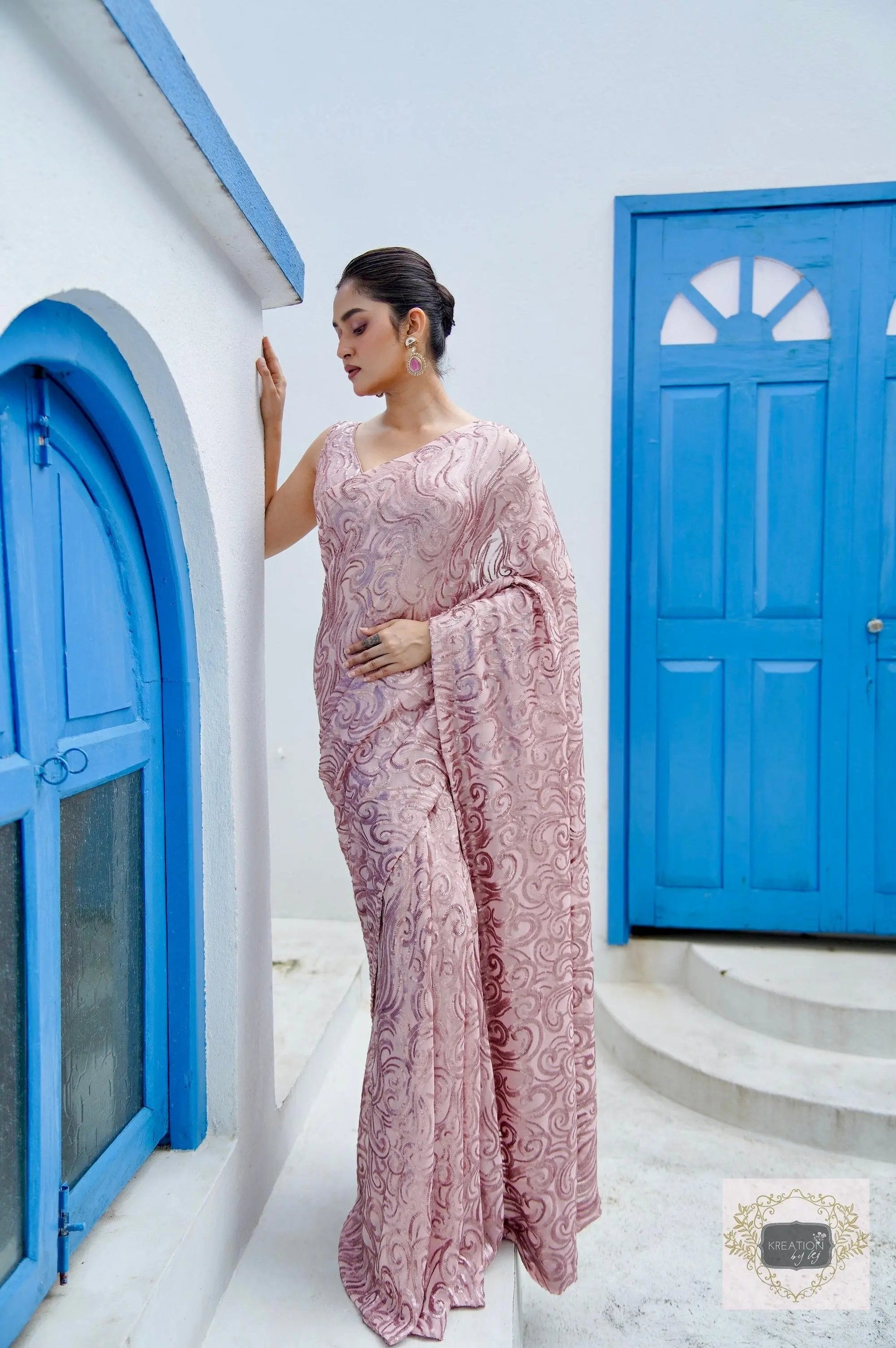 Rose Gold Tides by The Sea Sequin Saree kreationbykj