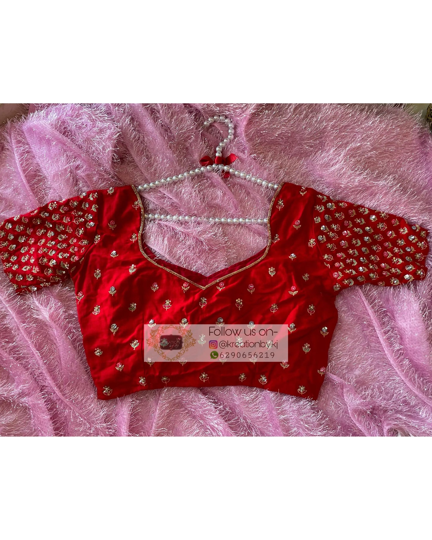 Red Handembroidered Floral Bridal Blouse Piece kreationbykj