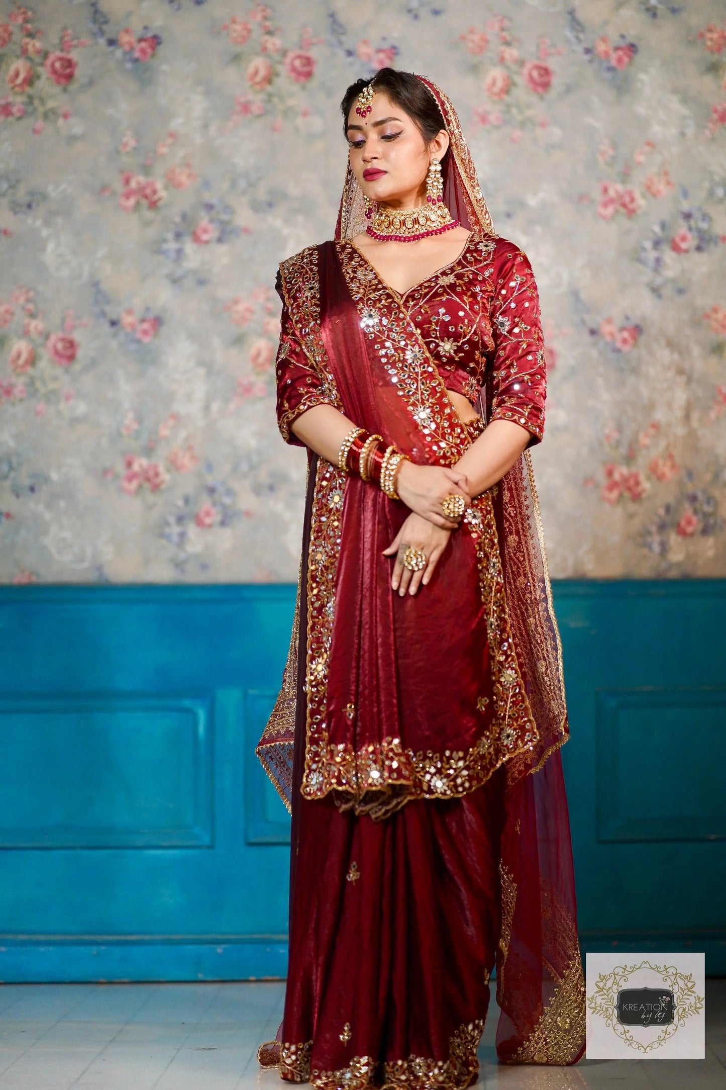 Maroon Sheesh Mahal Saree kreationbykj