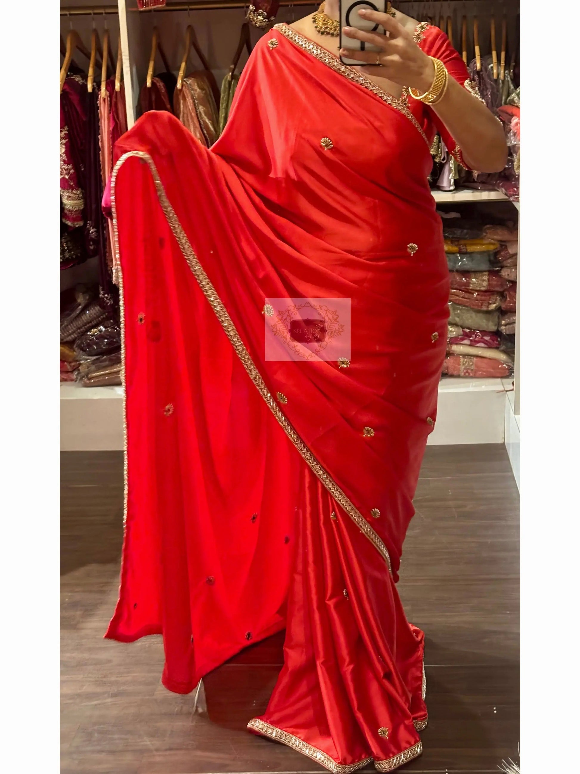 Crimson Red Kurmaie Saree - kreationbykj