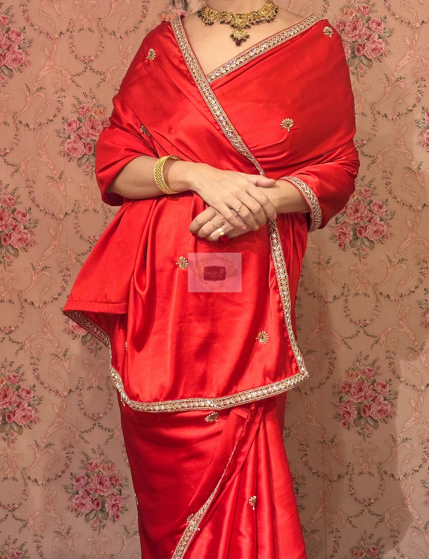 Crimson Red Kurmaie Saree - kreationbykj