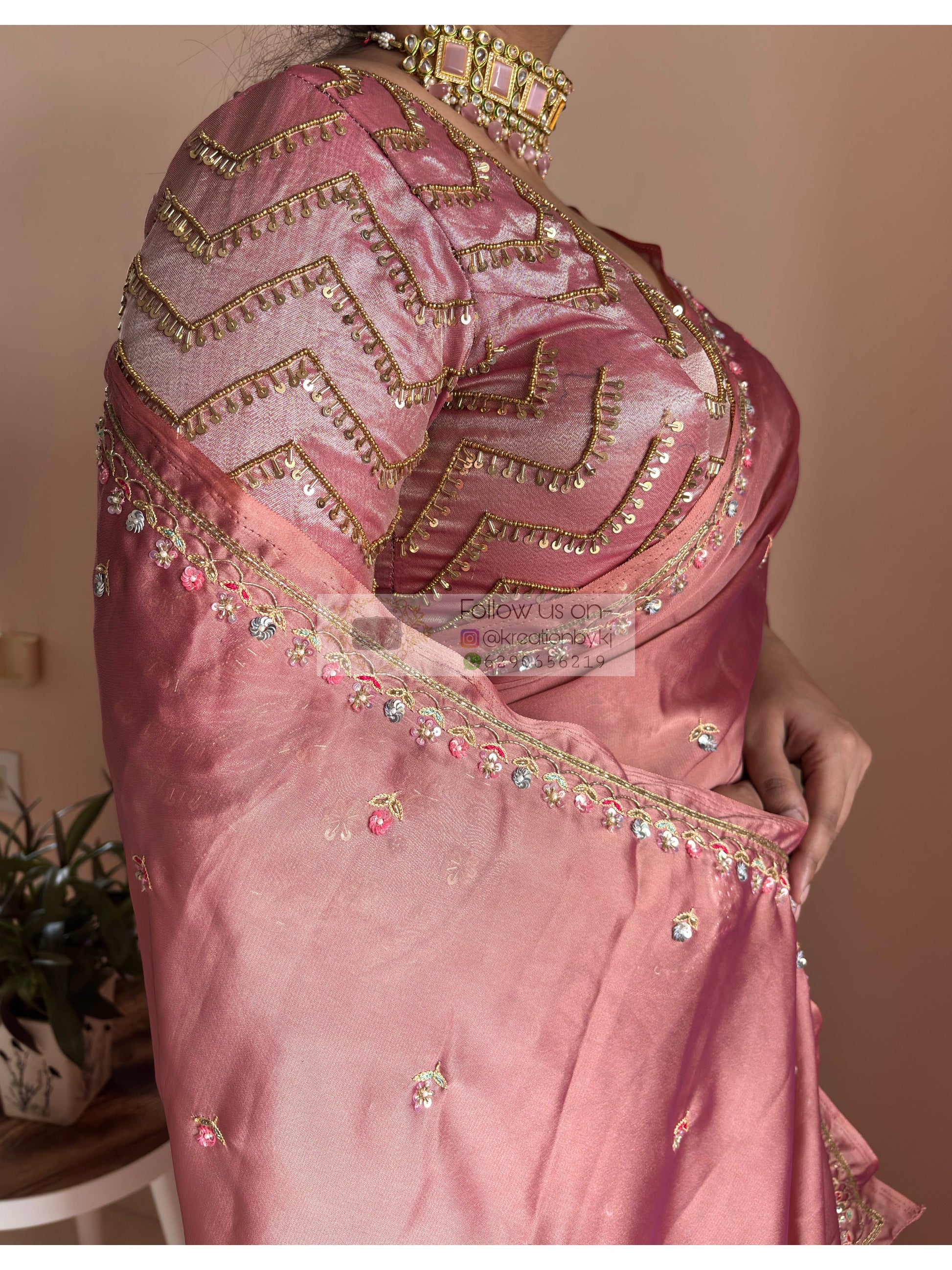 Summer Mauve Pink Handembroidered Saree Kreation by KJ