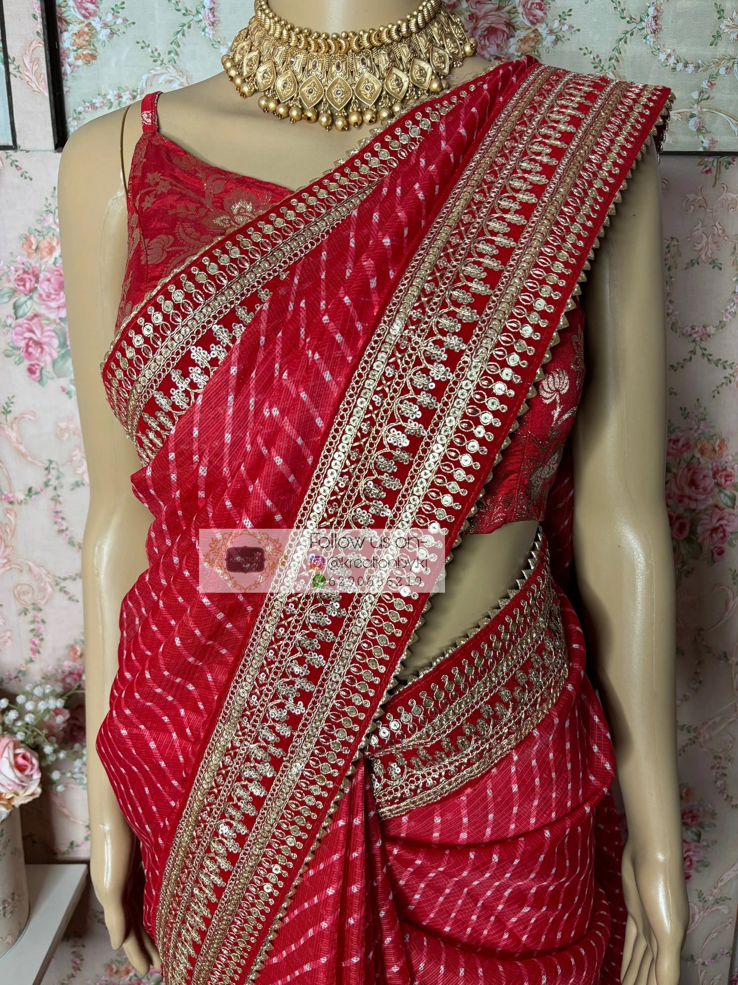 Red Kota Saree with Red Border for Wedding kreationbykj